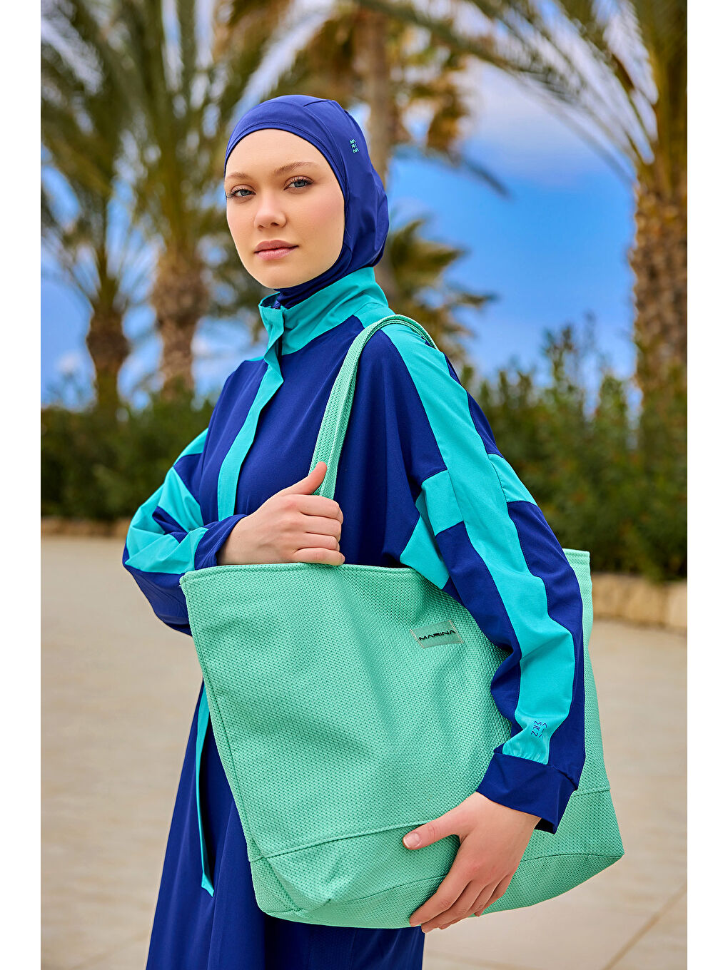 Yeşil Suni Deri Plaj Çantası Astarlı CA2502-4