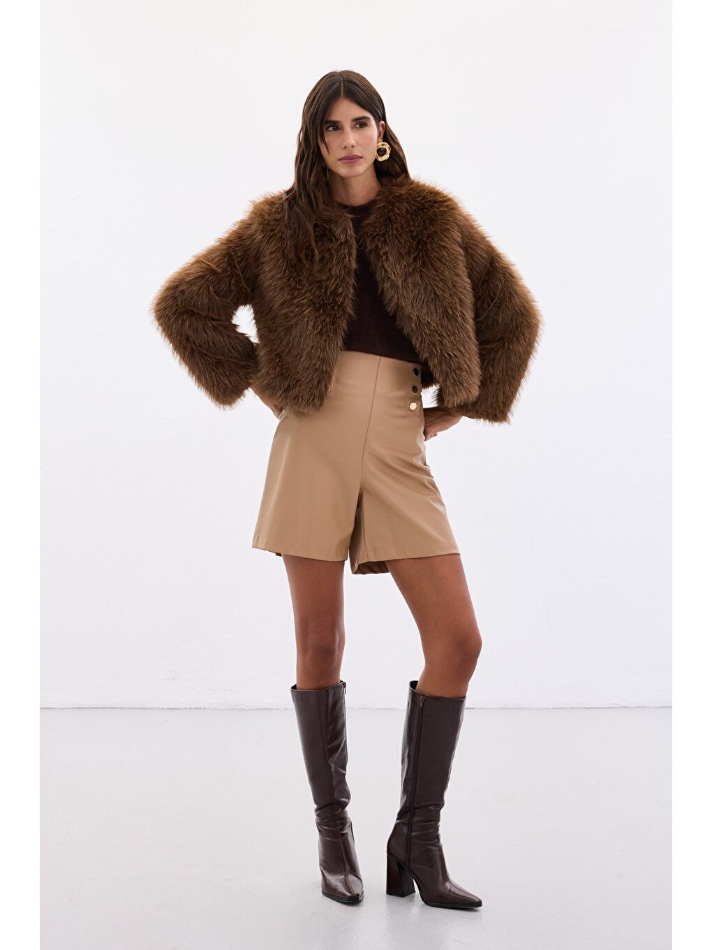 Kahverengi Yakasız Kürk - Kahve-1