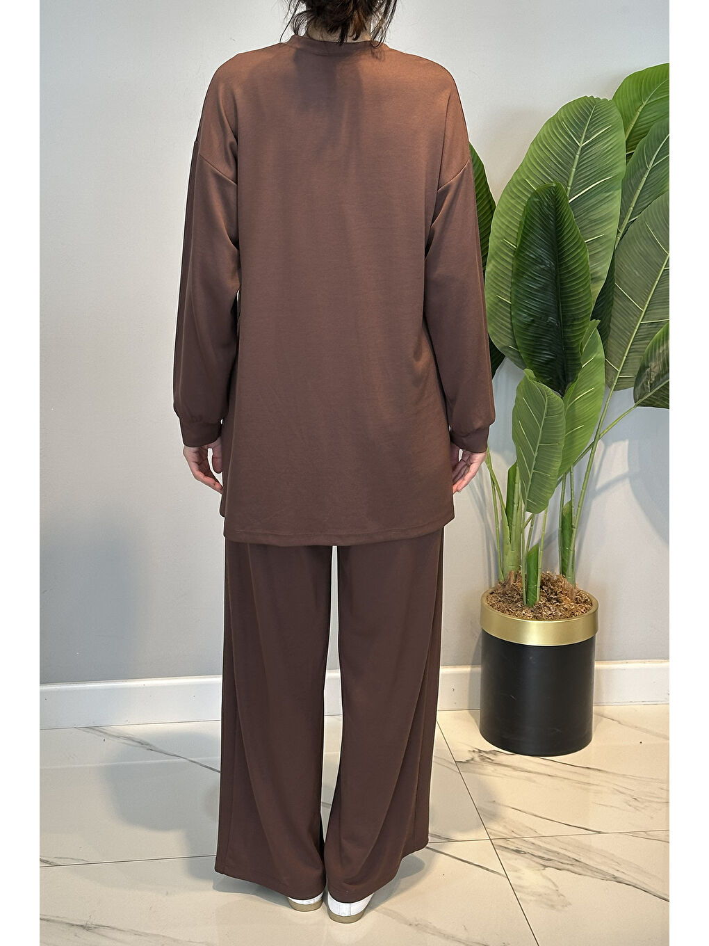 Örme Modal Pantolonlu Takım 19590 Kahverengi-3