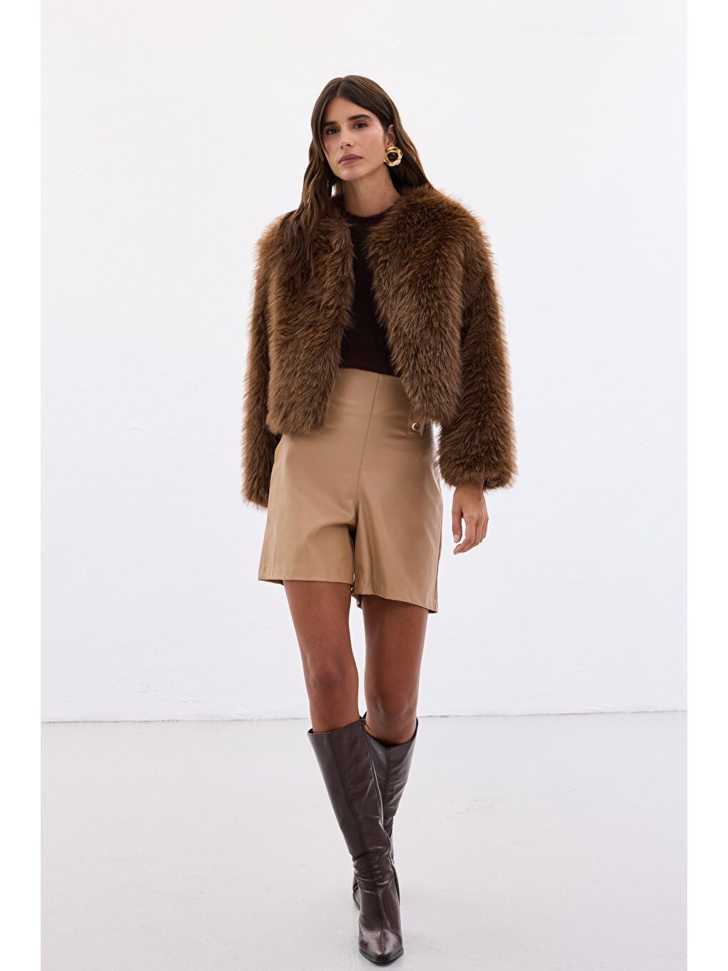 Kahverengi Yakasız Kürk - Kahve-2