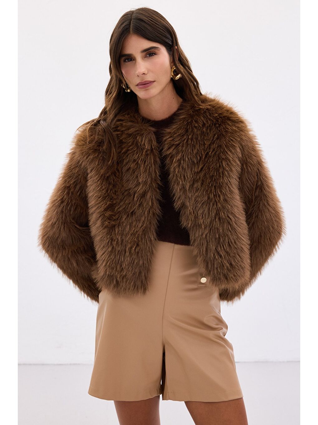 Kahverengi Yakasız Kürk - Kahve-3