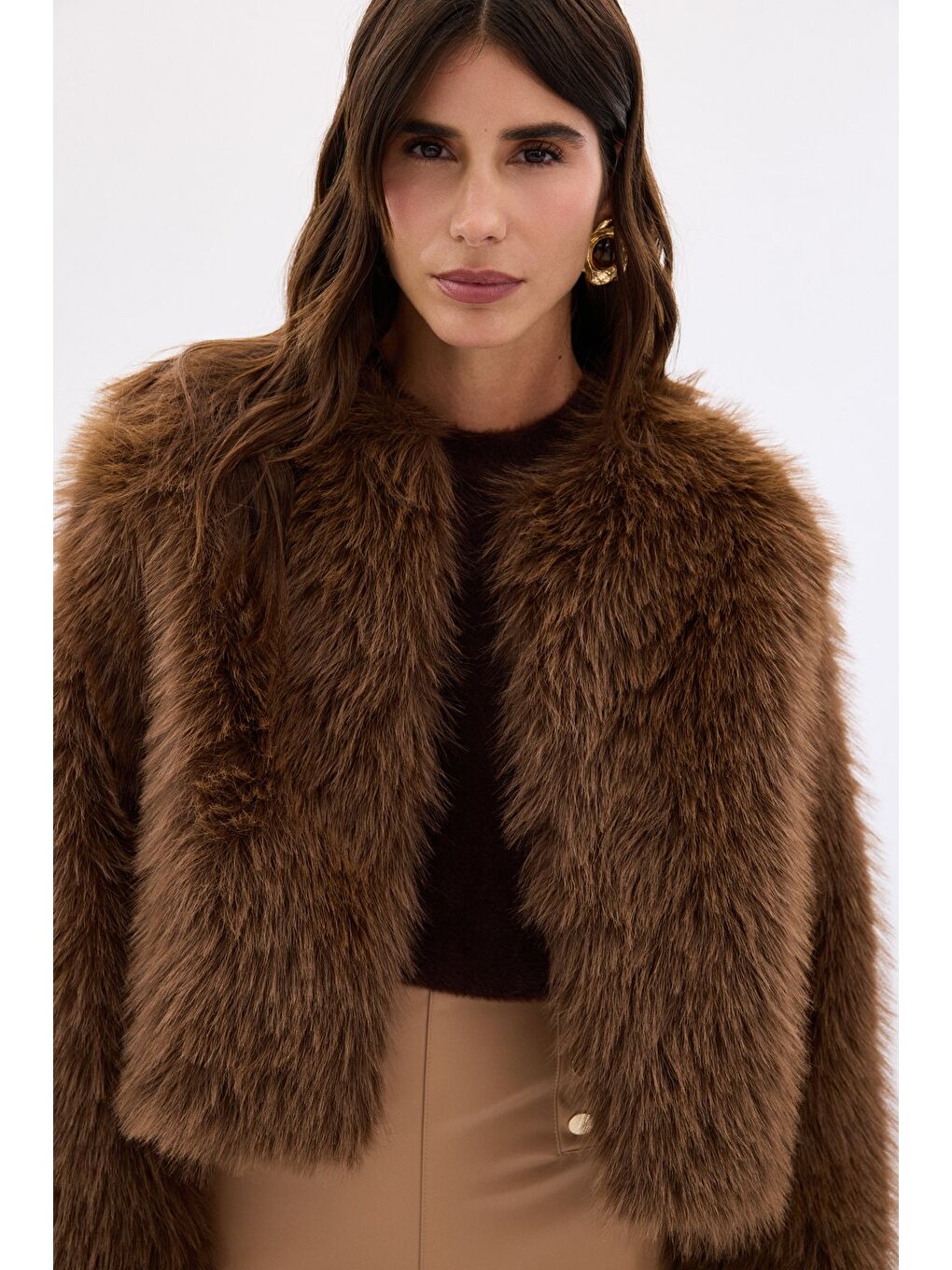 Kahverengi Yakasız Kürk - Kahve-4