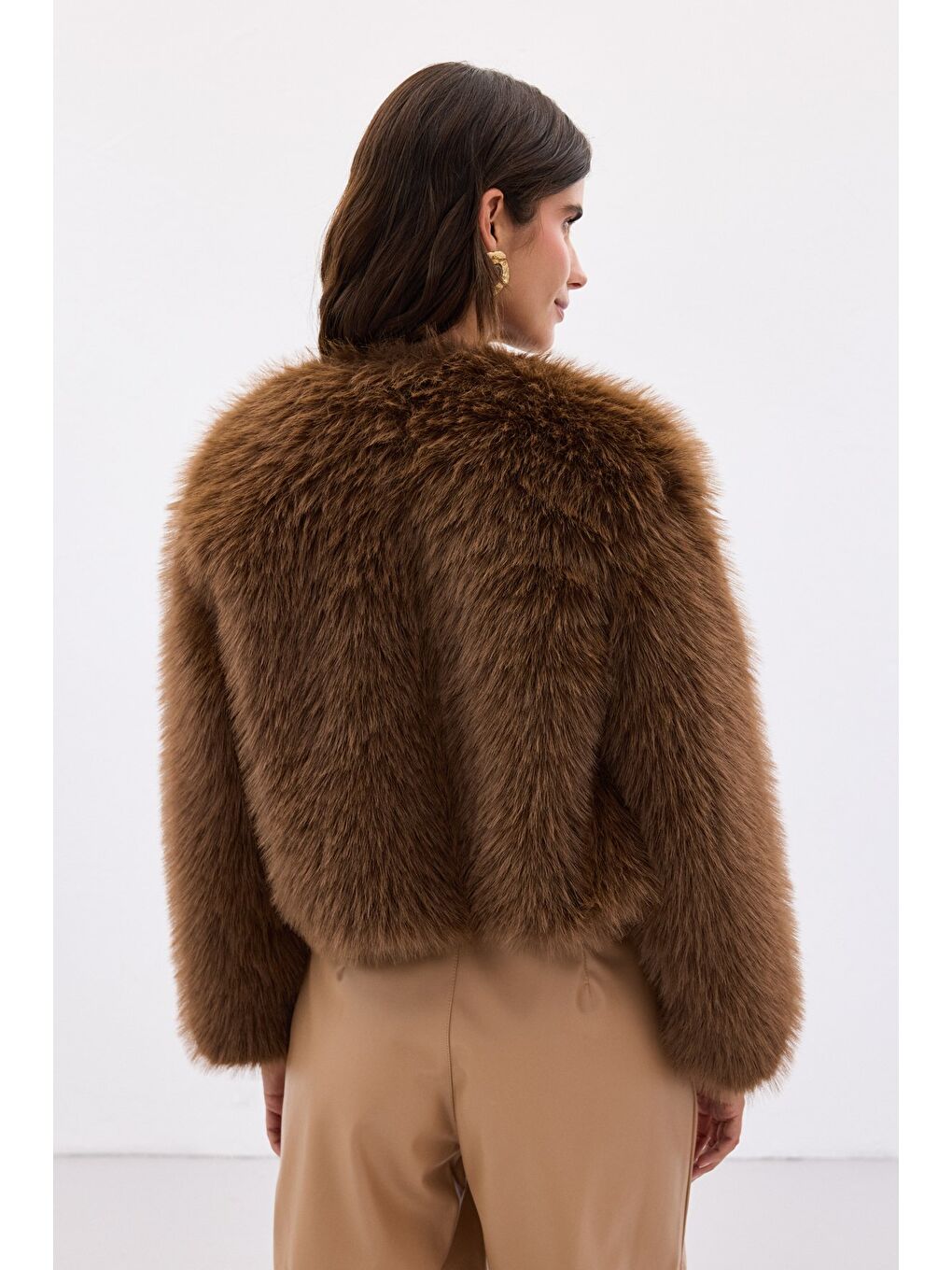 Kahverengi Yakasız Kürk - Kahve-6