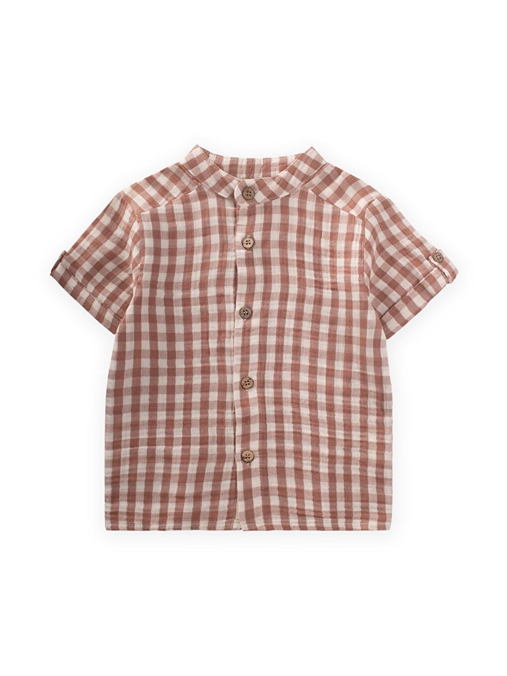 Kahverengi Pöti Kare Desenli Gömlek 1-8 Yaş A Kahve