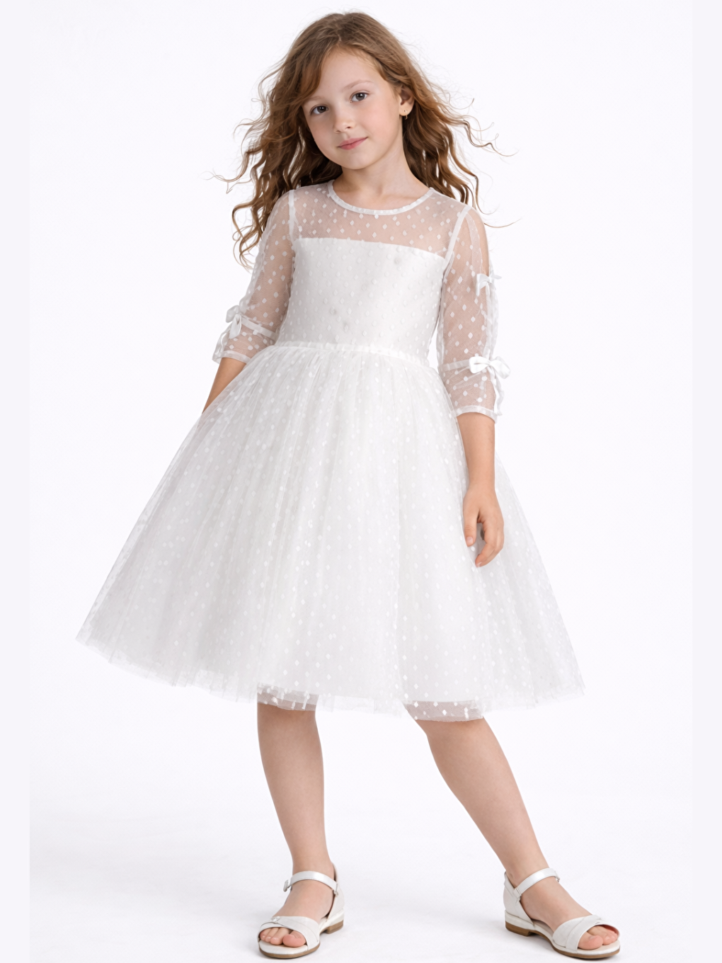 Beyaz Dantelli Tütülü Parti & Bayramlık Elbise-1