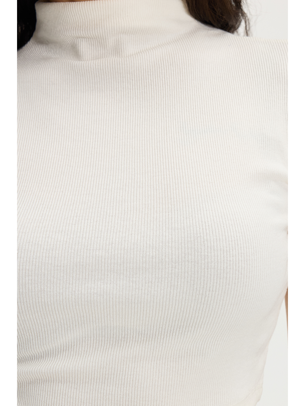 Kadın Slim Fit Dar Kesim Pamuklu Dik Yaka Sıfır Kol Ekru Crop Bluz-4