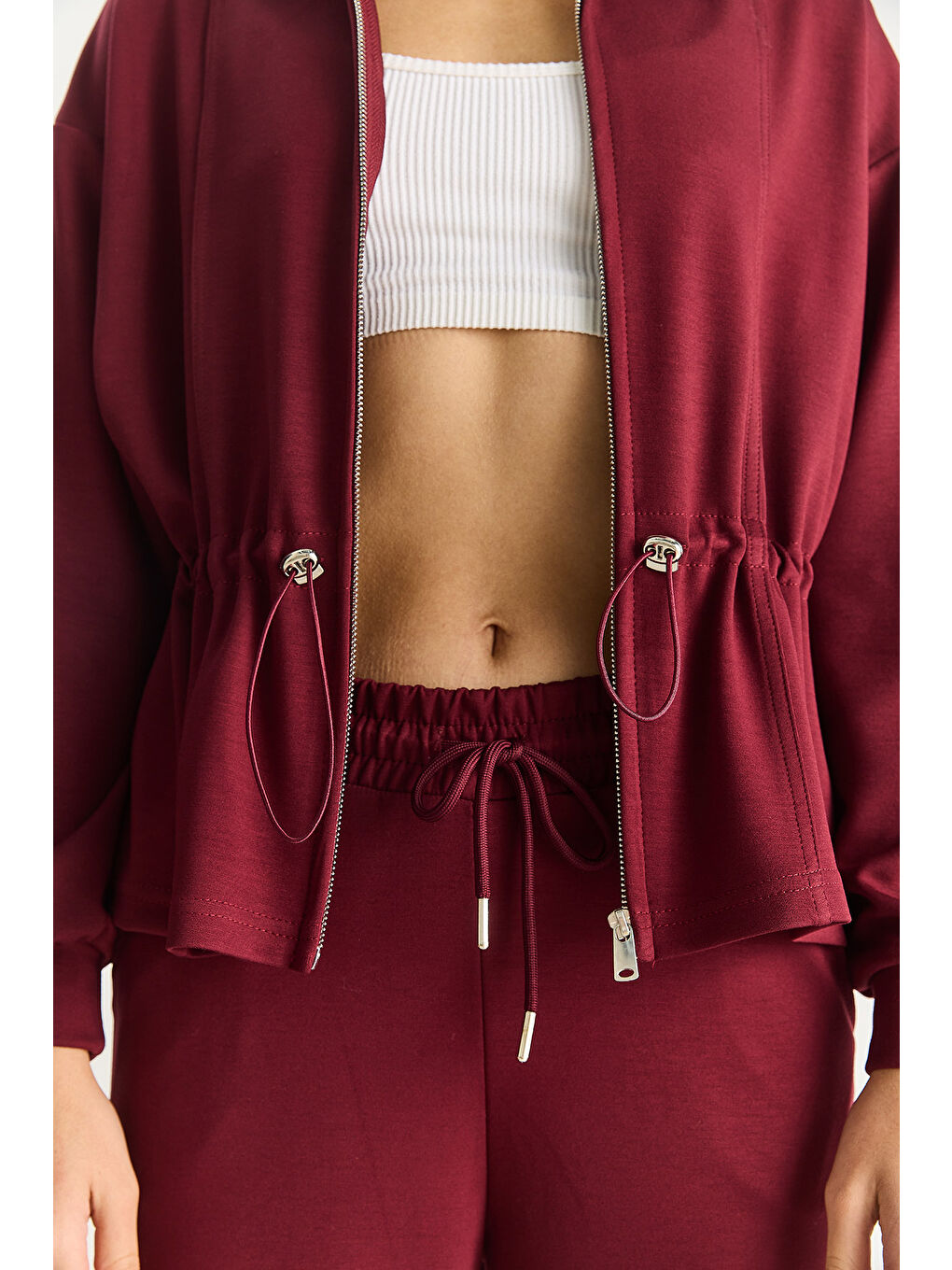 Bordo Kadın Yumuşak Dokulu Bel Ayarlamalı Ceket Pantolon Modal Takım-4