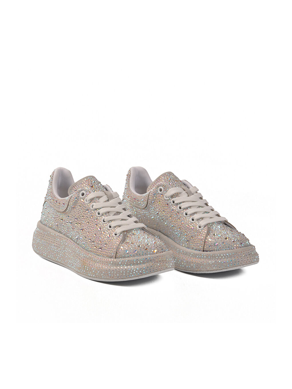 Gri Gümüş Taş İşlemeli Bağcıklı Kadın Sneaker 989118-01 Z-2
