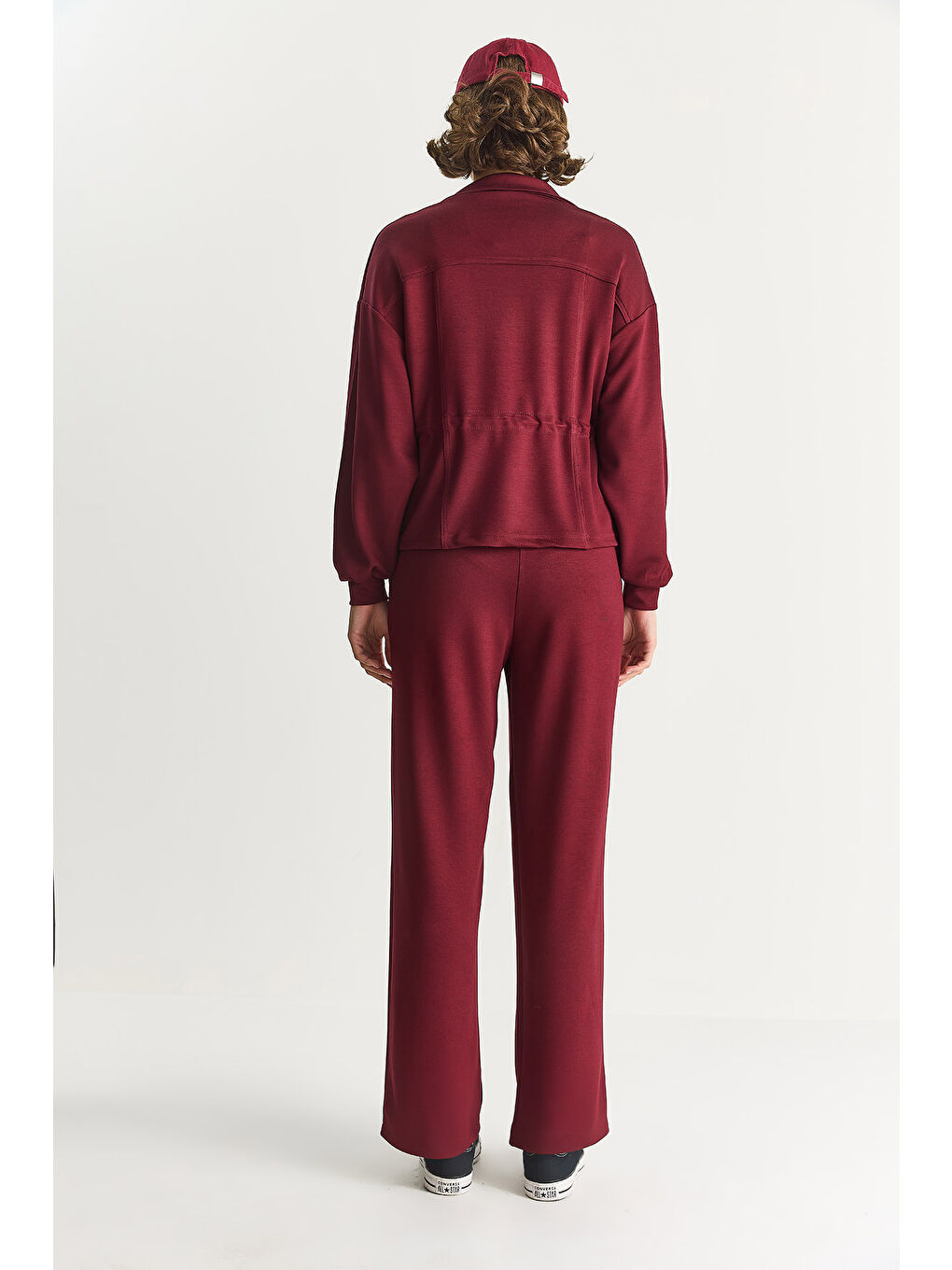 Bordo Kadın Yumuşak Dokulu Bel Ayarlamalı Ceket Pantolon Modal Takım-6