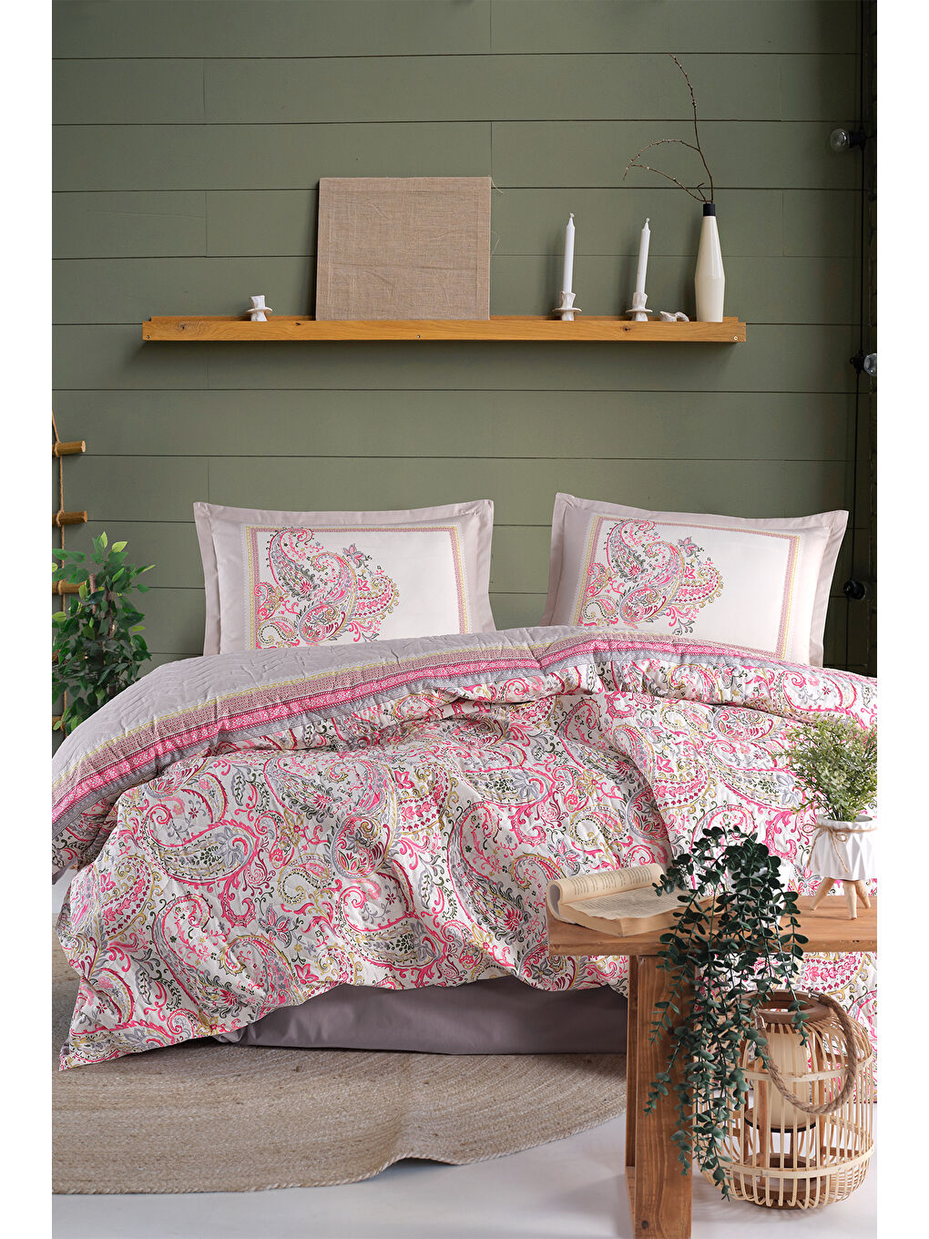 Pembe %100 Pamuk Çift Kişilik Dört Mevsim Set Luga