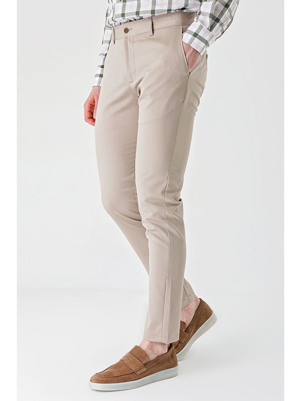 Koyu Bej Esnek Yandan Cepli Casual Slim Fit Chino Pantolon 1003240113