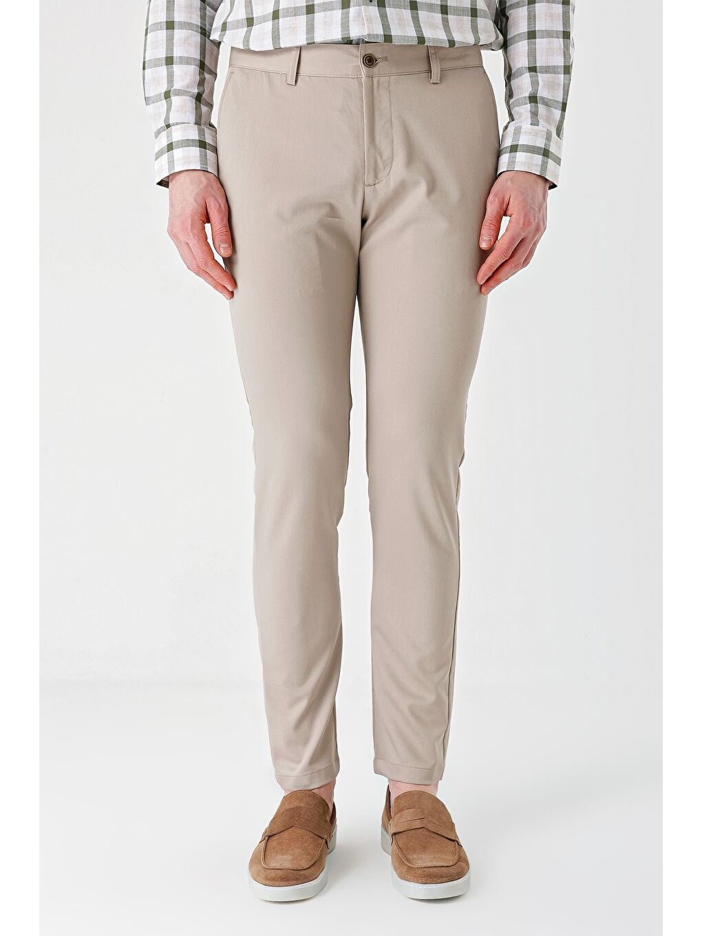 Koyu Bej Esnek Yandan Cepli Casual Slim Fit Chino Pantolon 1003240113-1