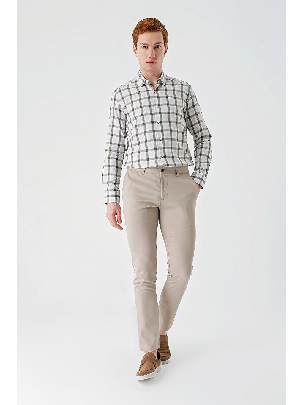 Koyu Bej Esnek Yandan Cepli Casual Slim Fit Chino Pantolon 1003240113-2