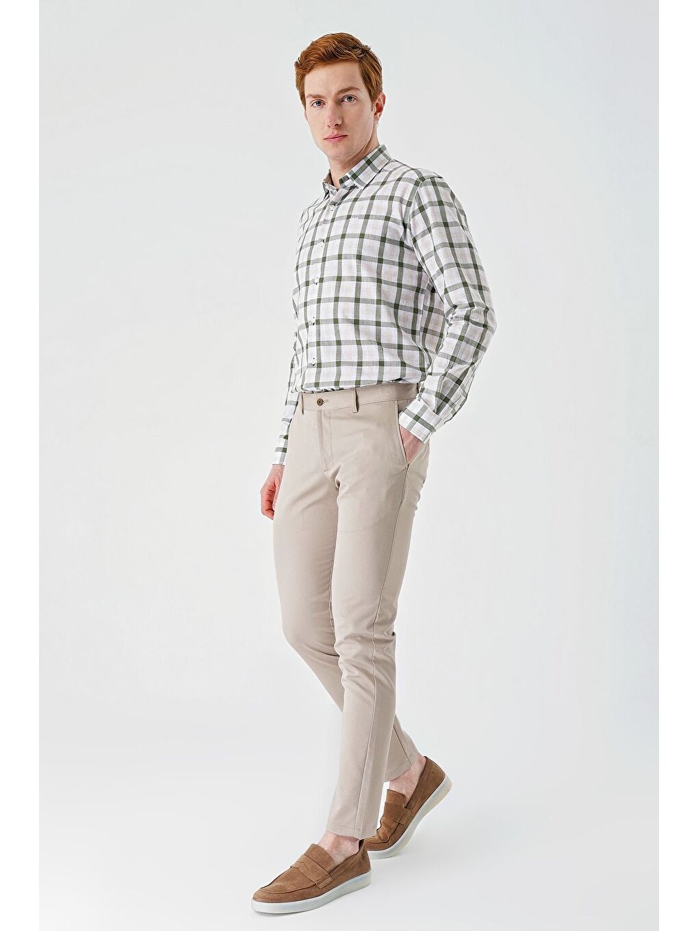 Koyu Bej Esnek Yandan Cepli Casual Slim Fit Chino Pantolon 1003240113-3