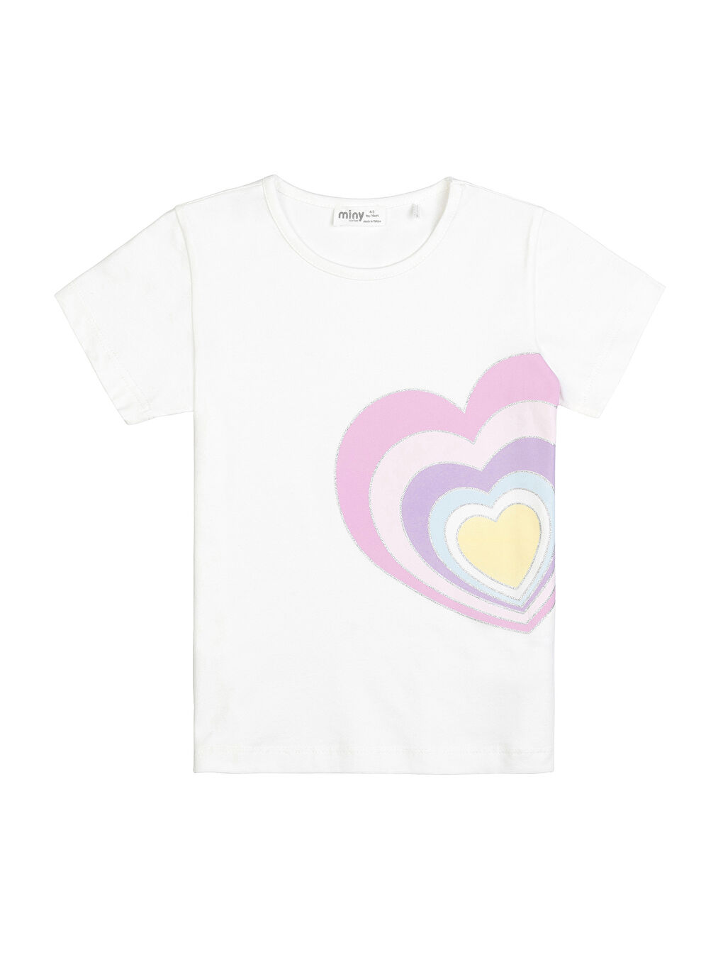 Kız Çocuk Kalp Baskılı Kız Çocuk Tişört  2-6 Yaş Beyaz-2