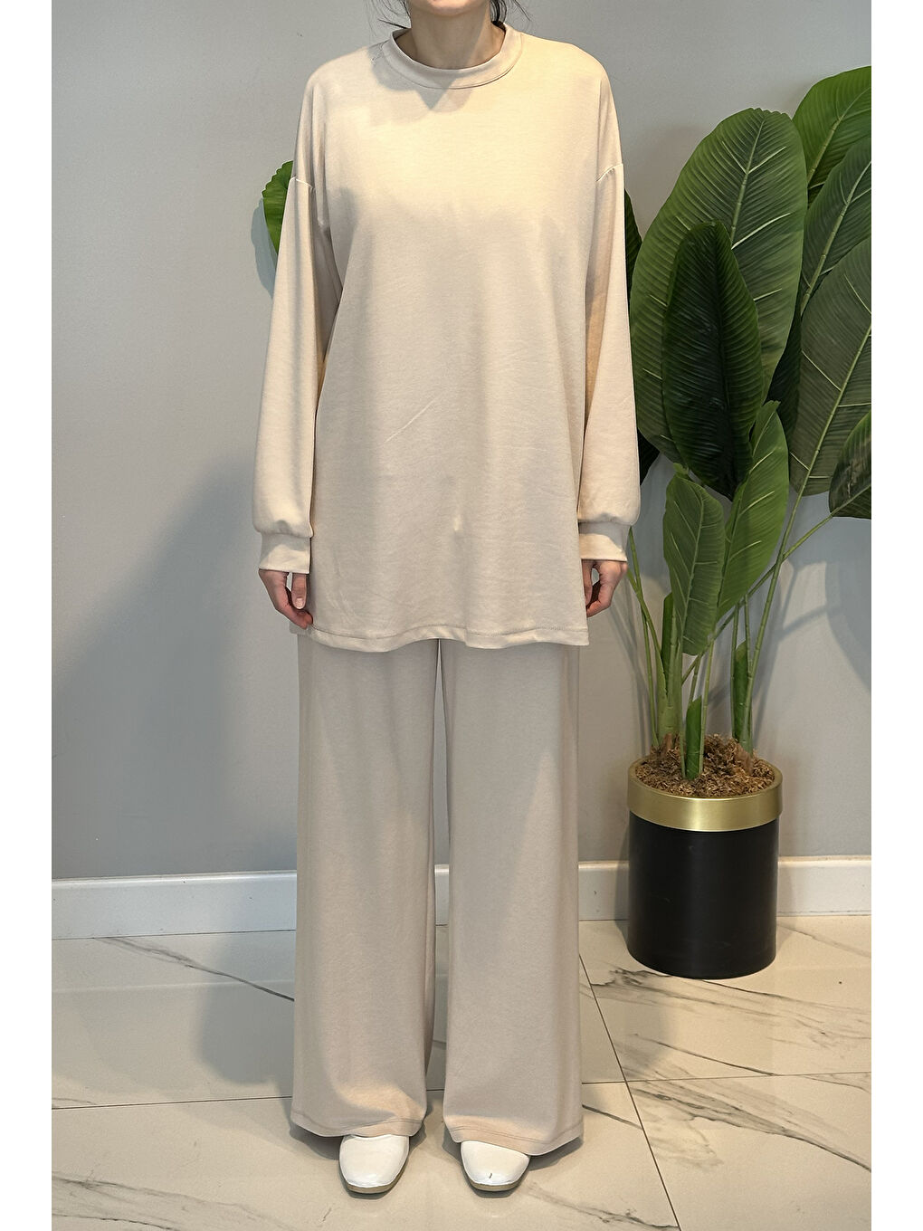 Örme Modal Pantolonlu Takım 19590 Bej-1