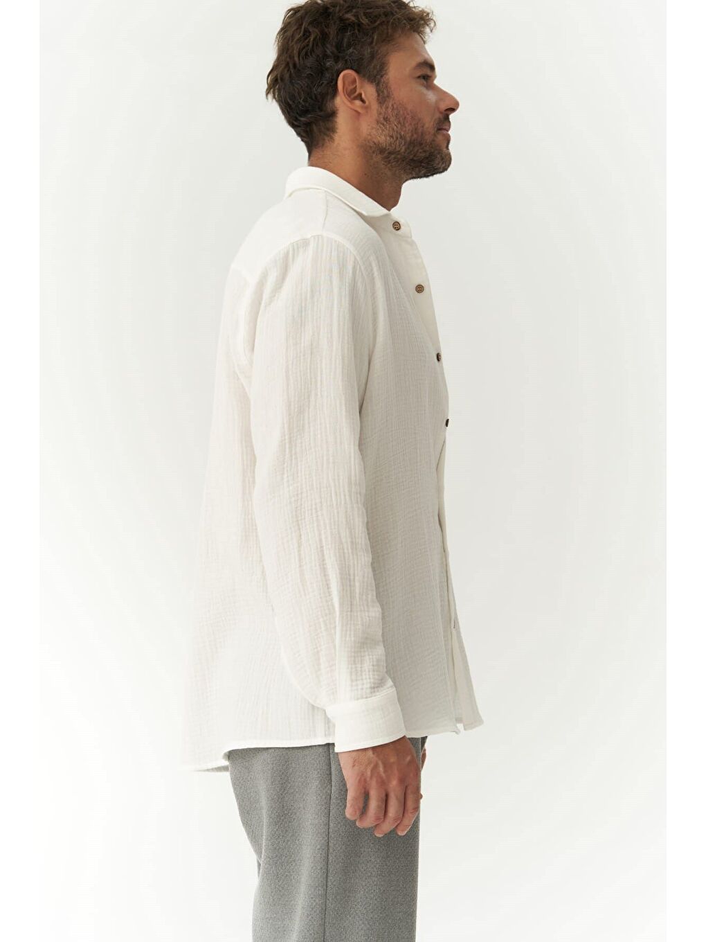 Herman Oversize Erkek Beyaz Müslin Gömlek-2