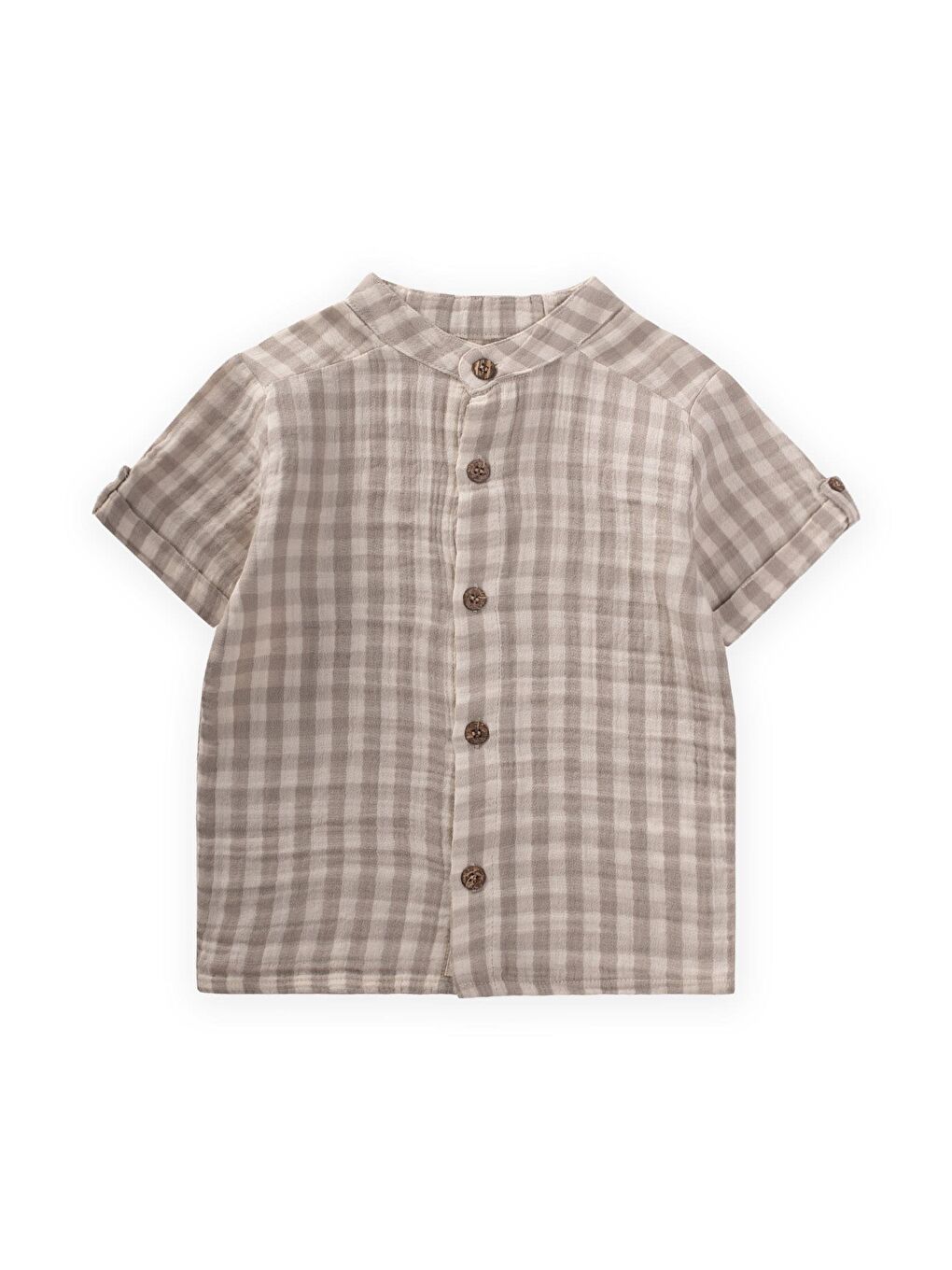 Bej Pöti Kare Desenli Gömlek 1-8 Yaş Vizon