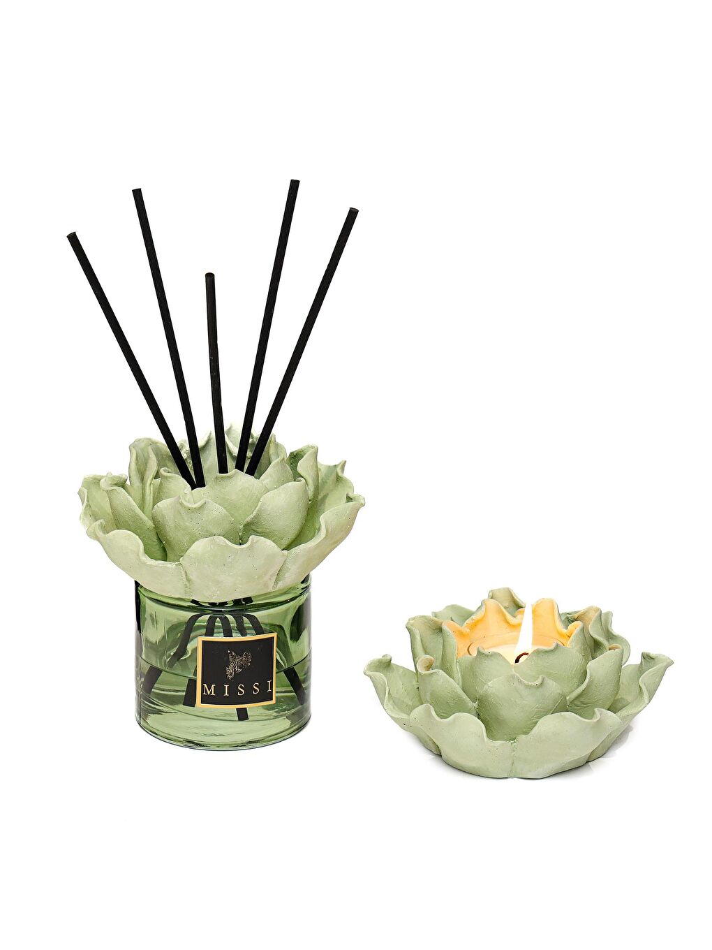 Yeşil Aura Collection Oda Kokusu & Mumluk Set - White Jasmine