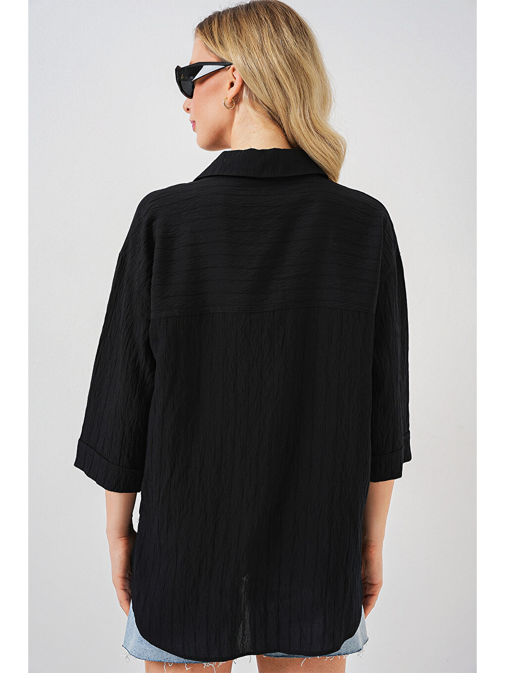 Kadın Cep Detaylı Kısa Kol Gömlek 20317 - Siyah-5