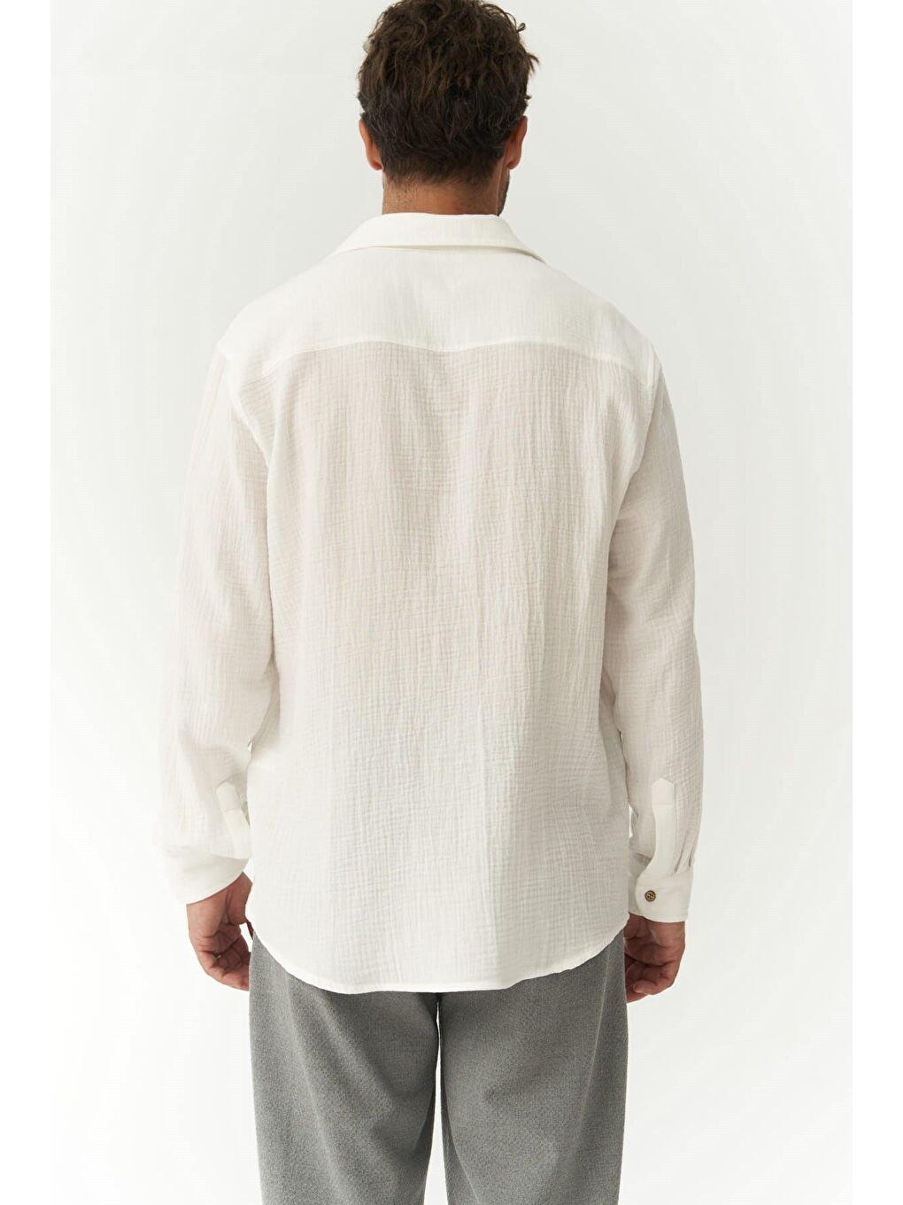 Herman Oversize Erkek Beyaz Müslin Gömlek-3