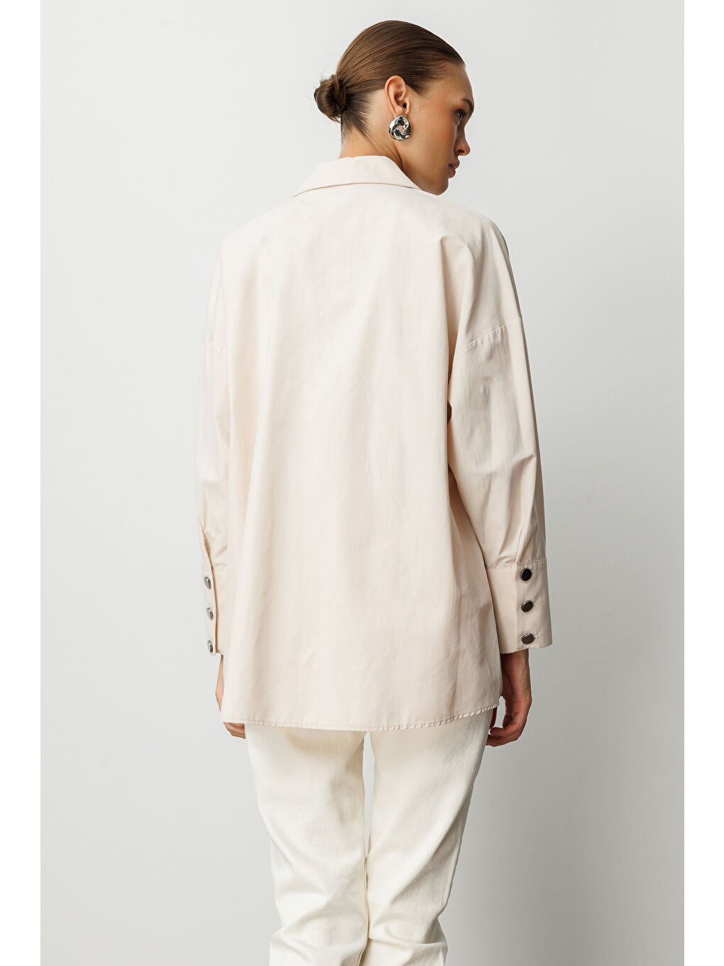 Bej Geniş Patlı Pamuklu Taş Rengi Tunik-5