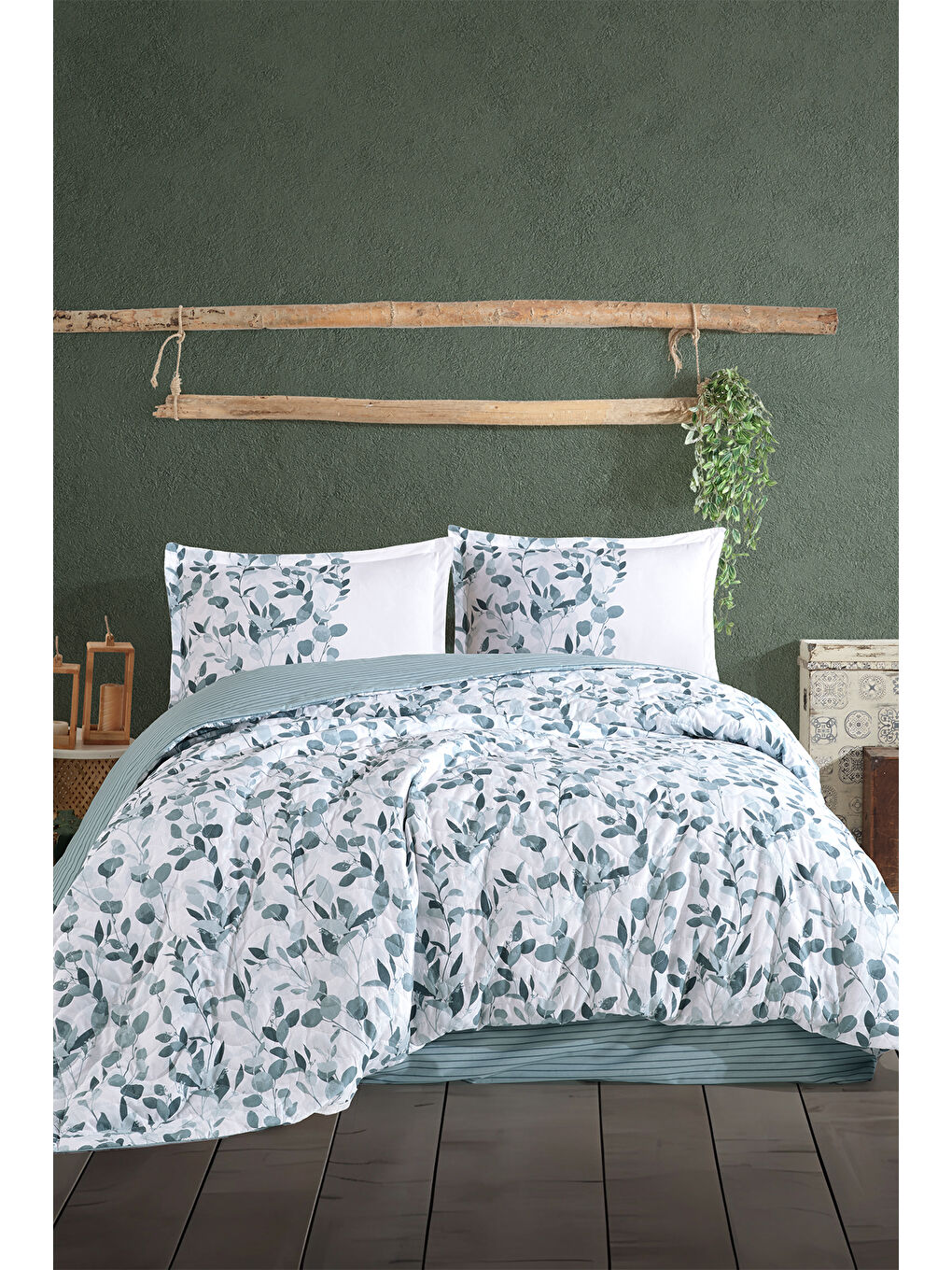 Yeşil %100 Pamuk Çift Kişilik Dört Mevsim Set Putto