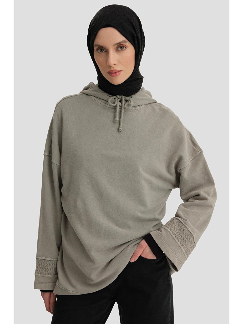 Karışık Yıkama Efektli Sweat 24Kd6804 Vizon-1