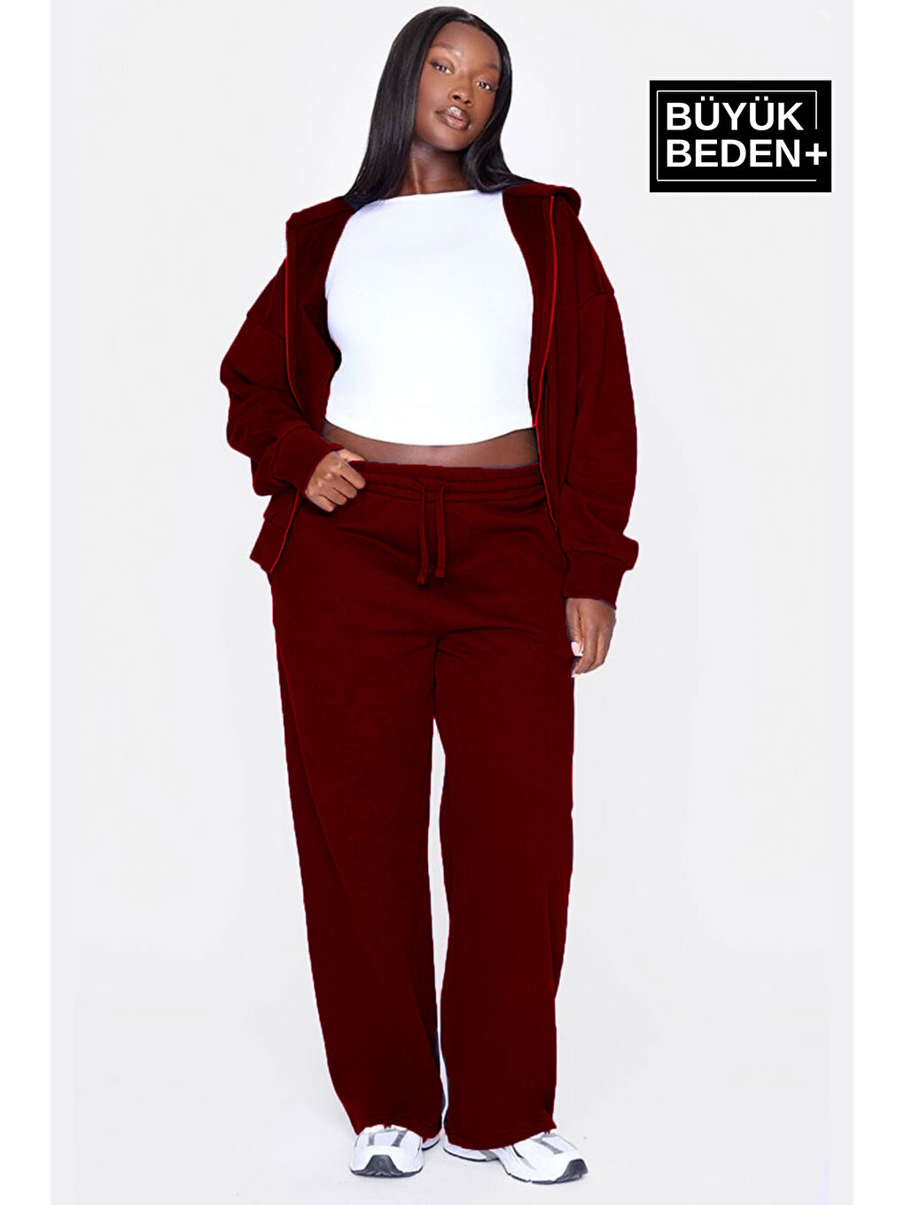 Bordo Kadın Büyük Beden İnce Eşofman Altı SPR25BEAK52-1