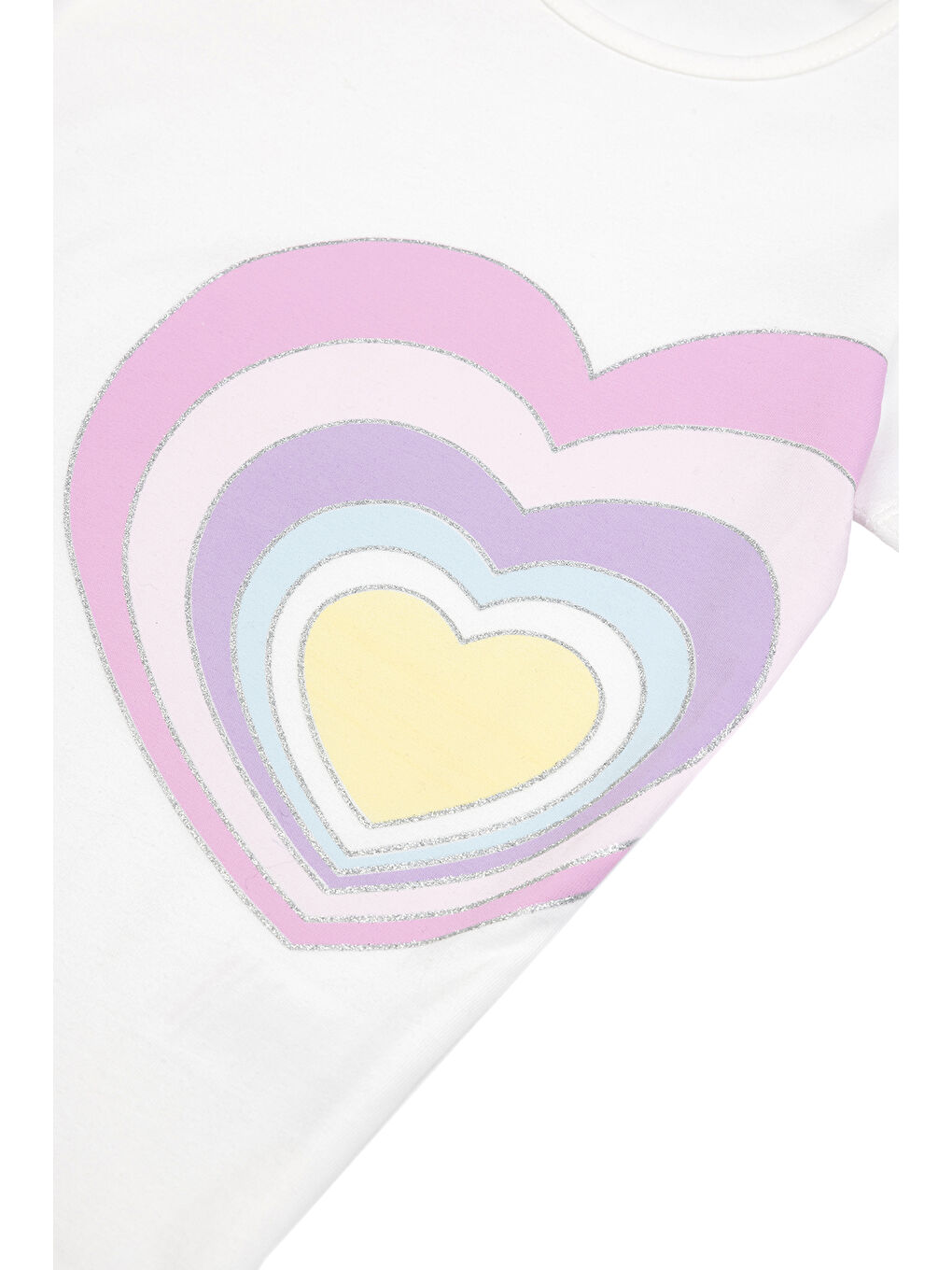 Kız Çocuk Kalp Baskılı Kız Çocuk Tişört  2-6 Yaş Beyaz-4