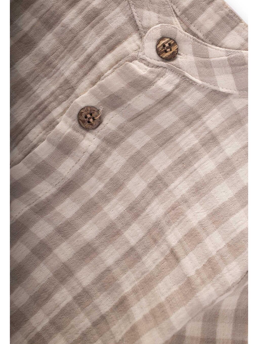 Bej Pöti Kare Desenli Gömlek 1-8 Yaş Vizon-2