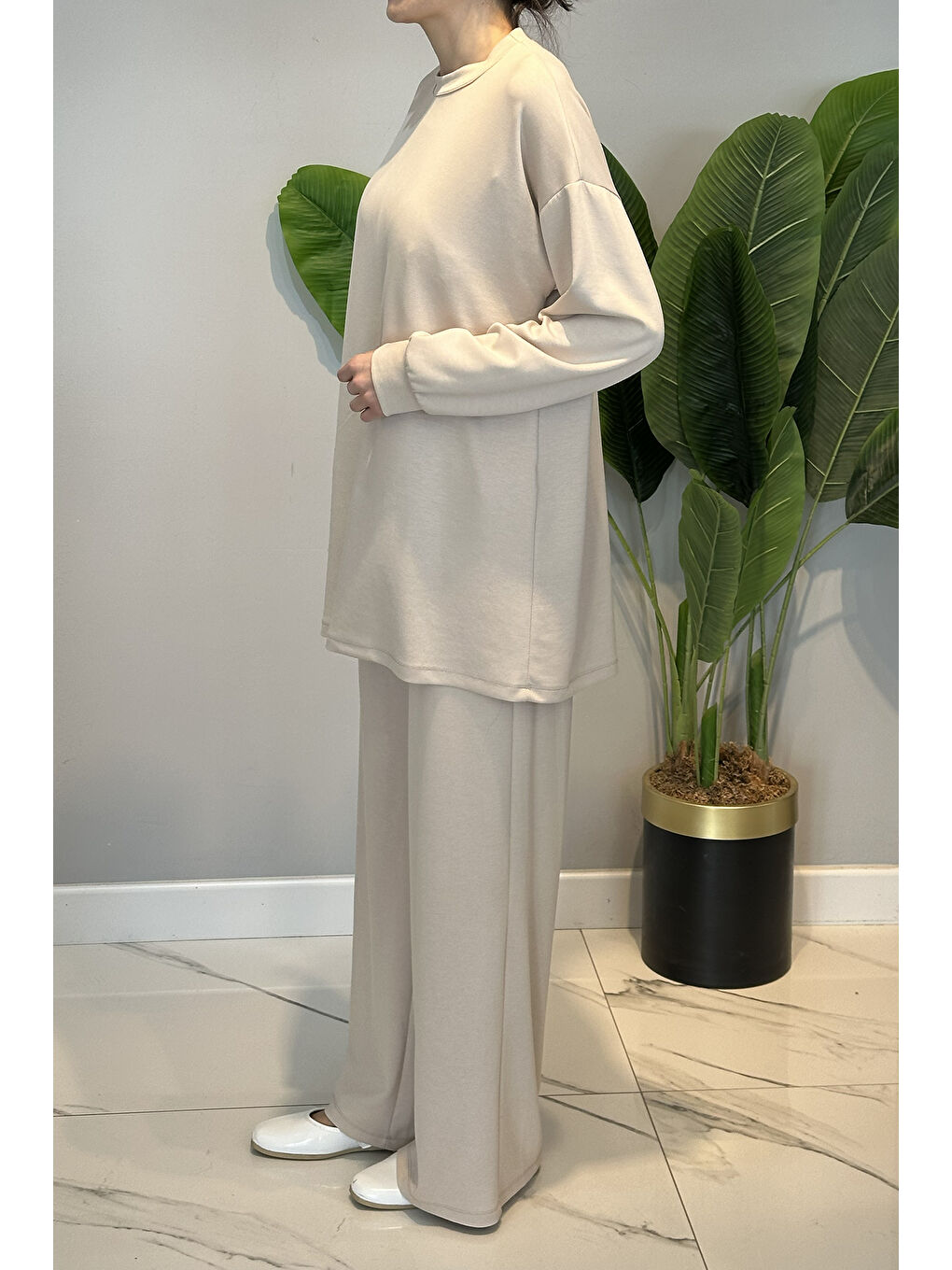 Örme Modal Pantolonlu Takım 19590 Bej-2