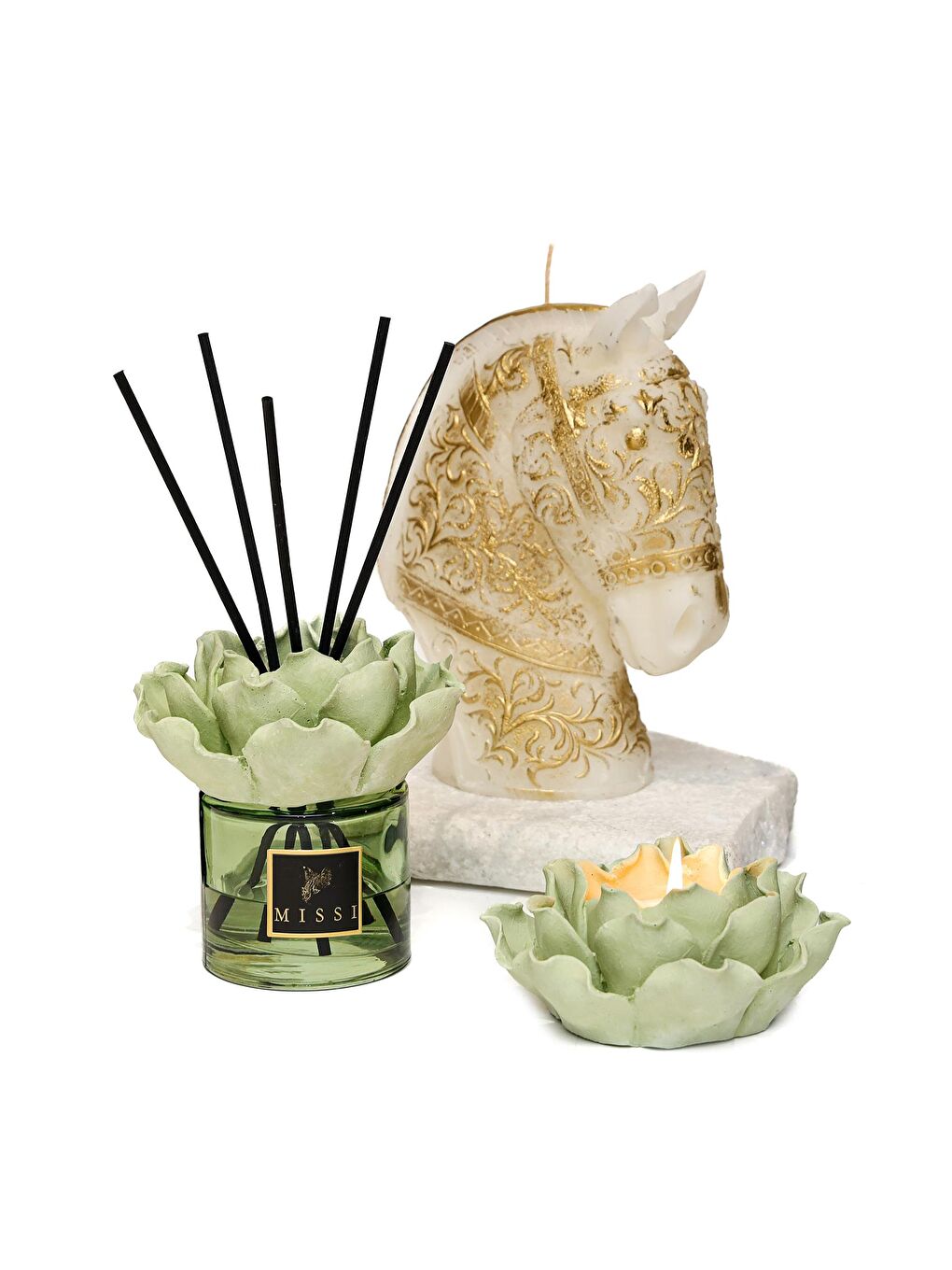 Yeşil Aura Collection Oda Kokusu & Mumluk Set - White Jasmine-1