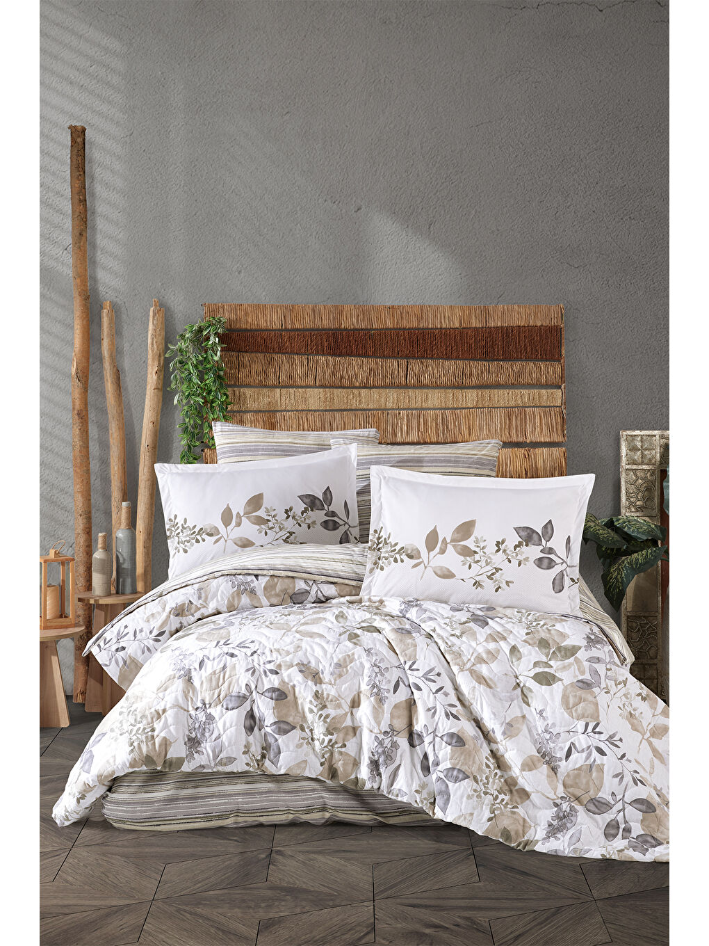 Bej %100 Pamuk Çift Kişilik Dört Mevsim Set Azura