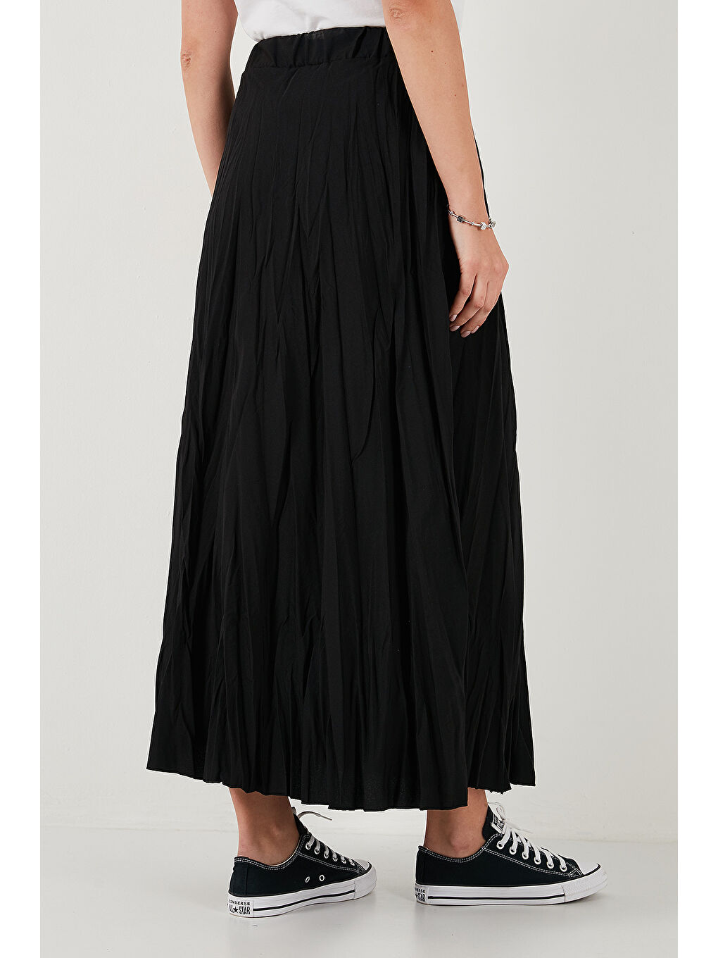 Siyah Modest Pamuk Karışımlı Regular Fit Kırışık Görünümlü Uzun Kadın Tesettür Etek 6698042-6