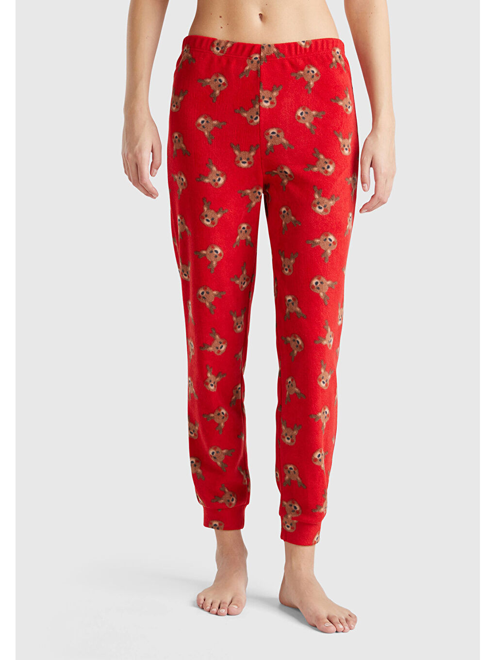 Kadın Kırmızı İpek Ve Modal Karışımlı Baskılı Beli Elastik Jogger Pijama Altı-1