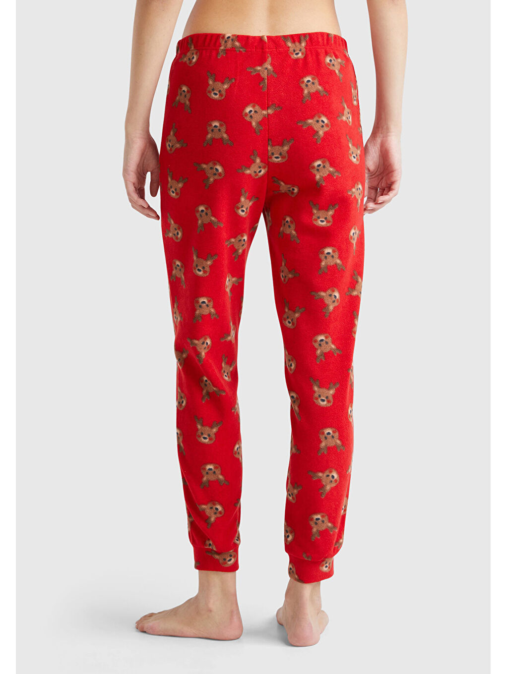 Kadın Kırmızı İpek Ve Modal Karışımlı Baskılı Beli Elastik Jogger Pijama Altı-2