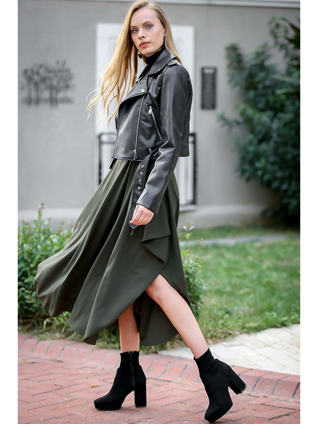 Haki Asimetrik salaş etek-1