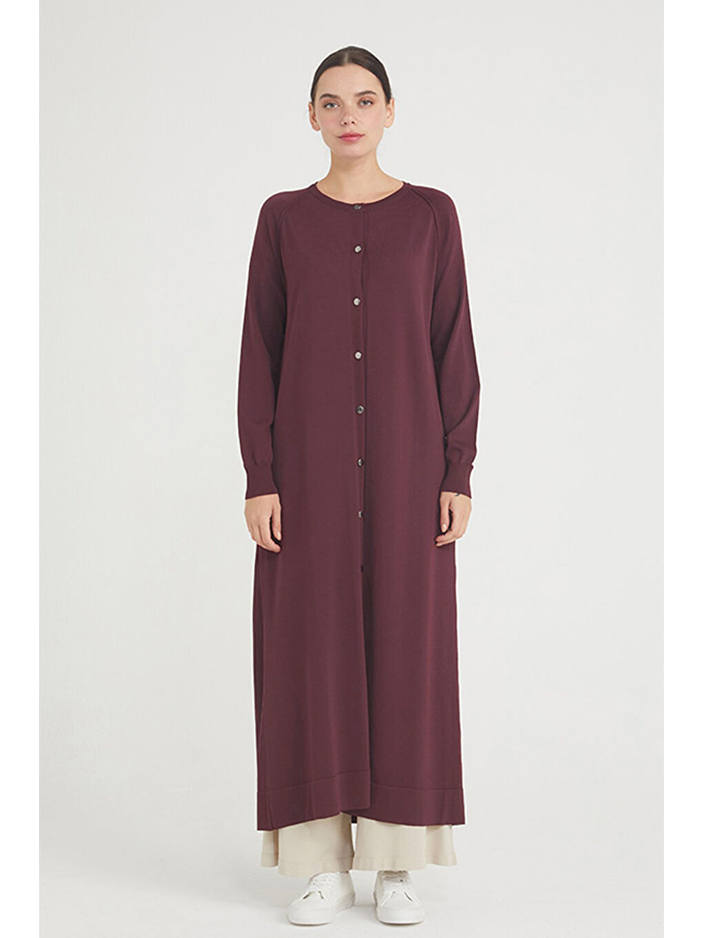 Merserize Tam Boy Triko Uzun Boy Hırka 512 Bordo