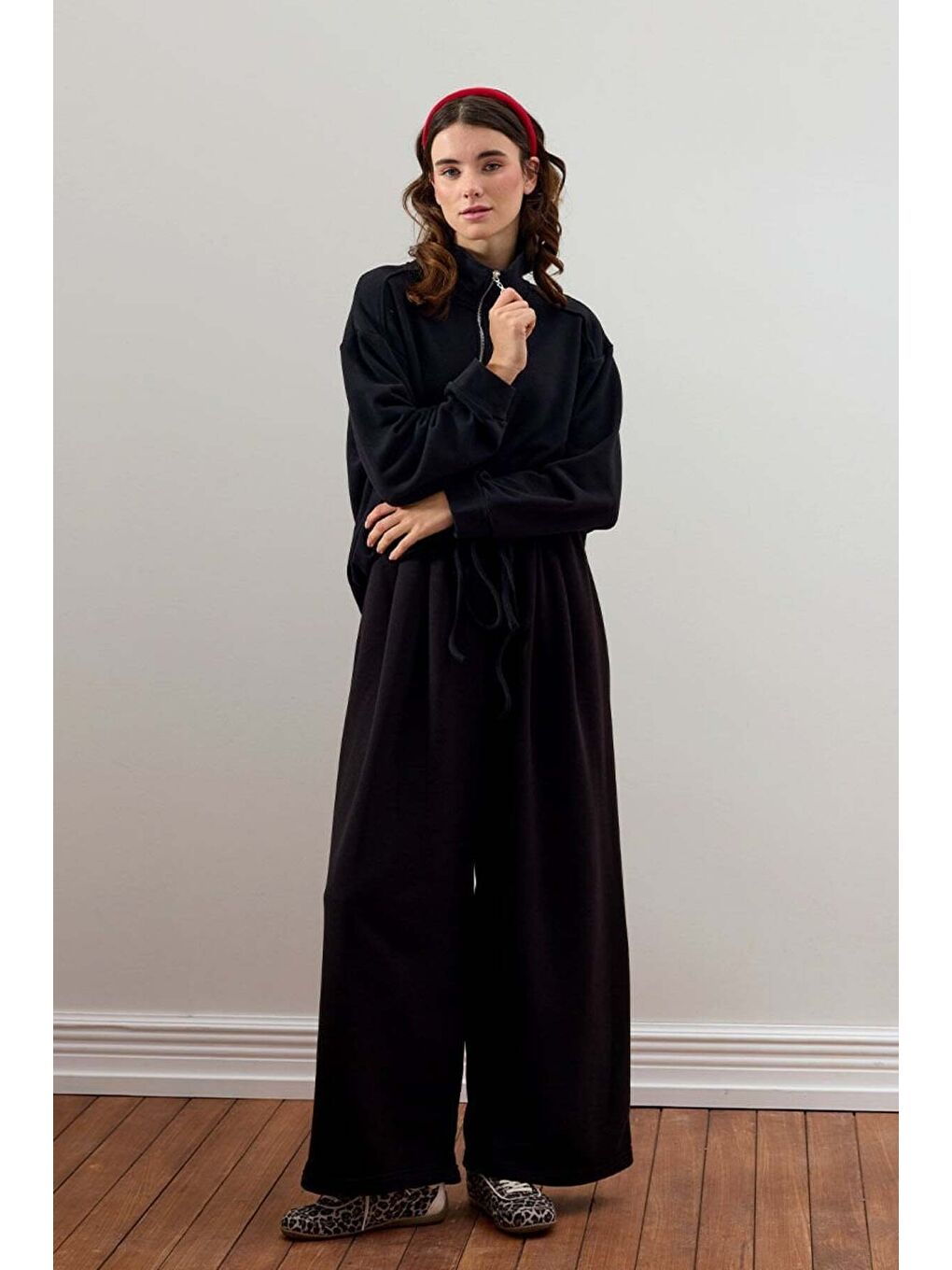 Siyah 3 İplik Yarım Fermuarlı Eşofman Takım-1