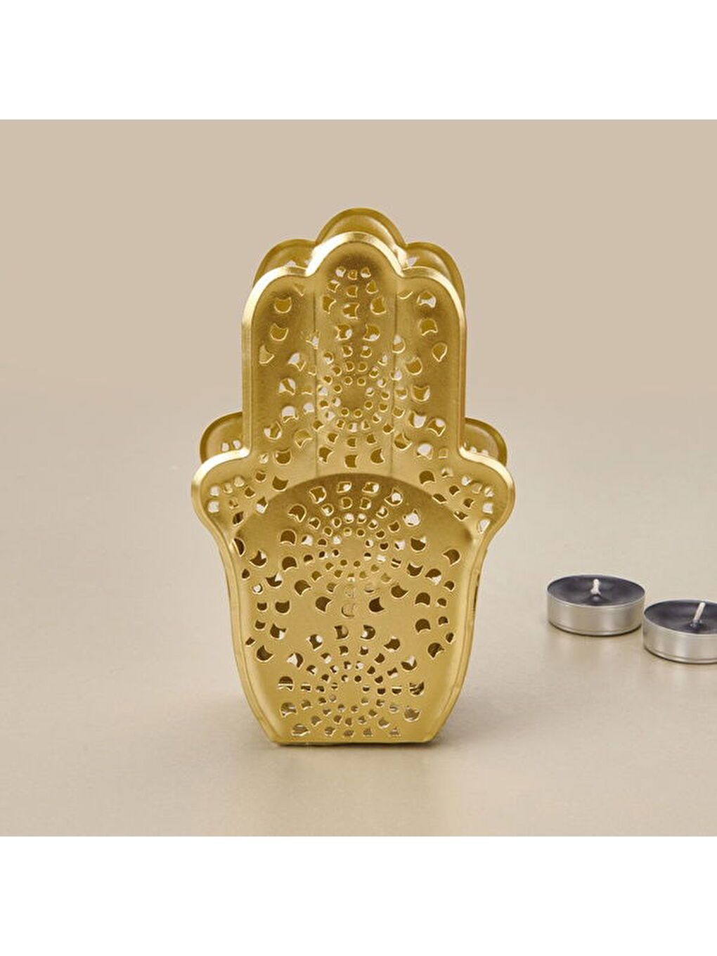 Sarı Etnik Metal Mumluk - Gold - 10 cm-1