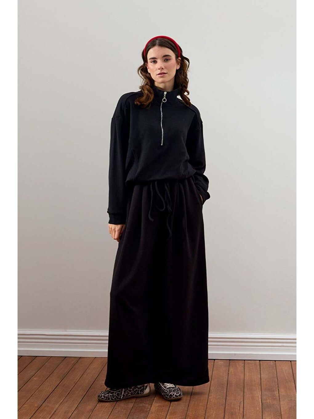 Siyah 3 İplik Yarım Fermuarlı Eşofman Takım-2