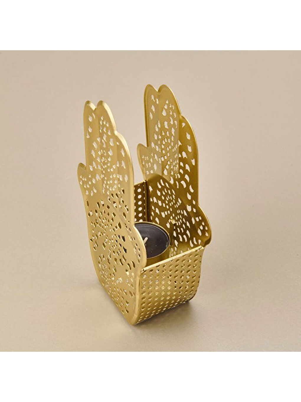 Sarı Etnik Metal Mumluk - Gold - 10 cm-3