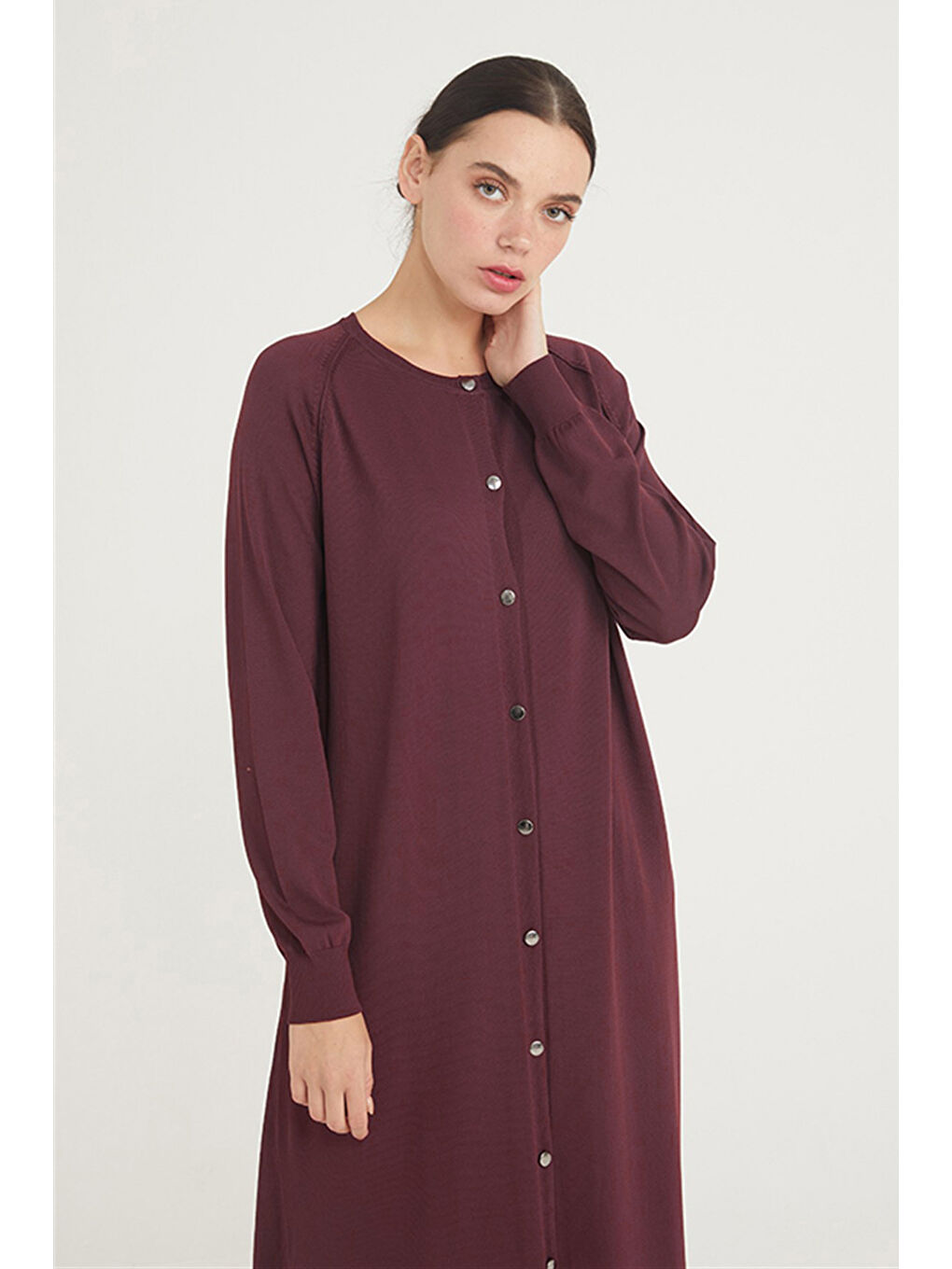 Merserize Tam Boy Triko Uzun Boy Hırka 512 Bordo-1