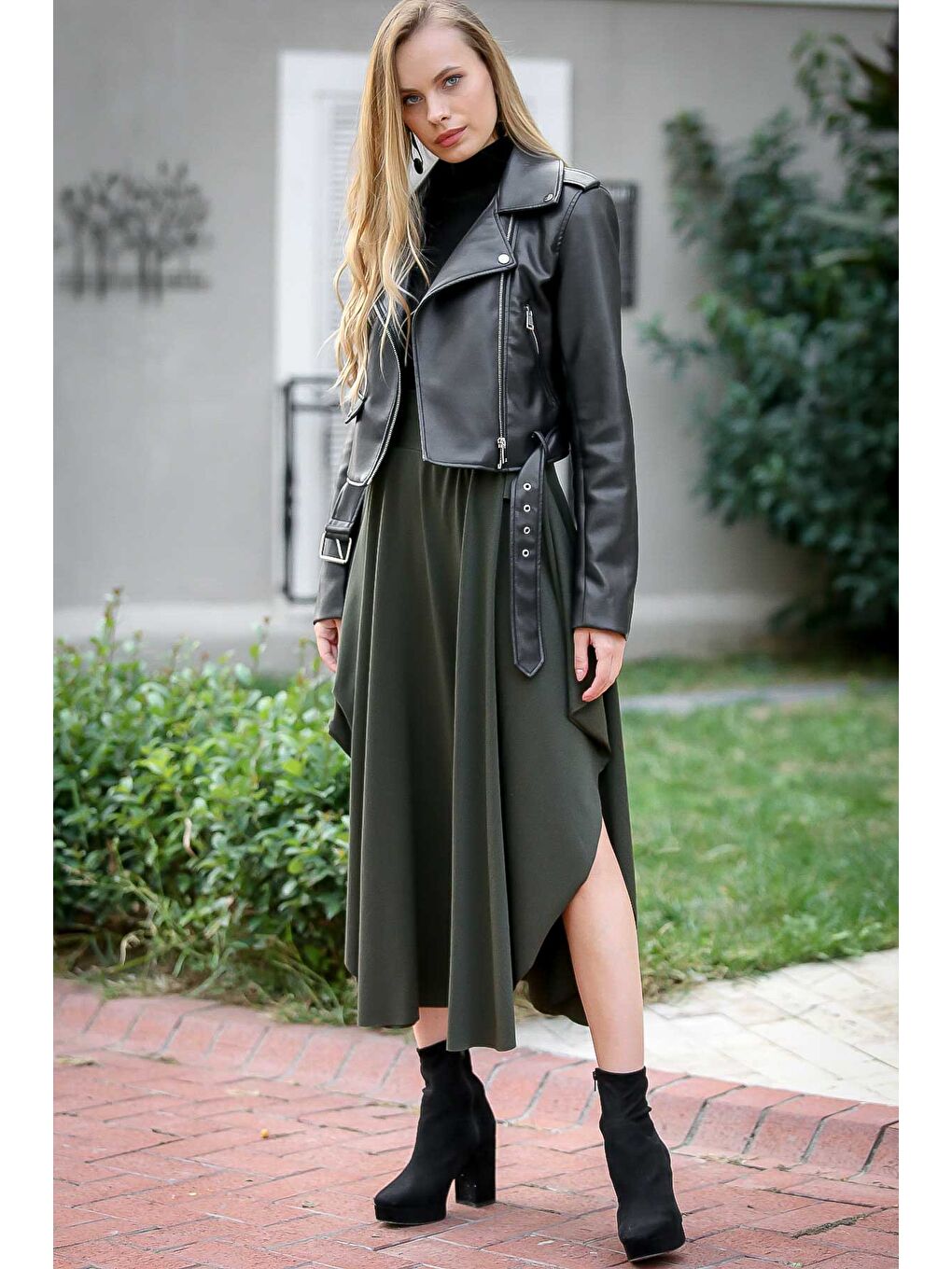 Haki Asimetrik salaş etek-2