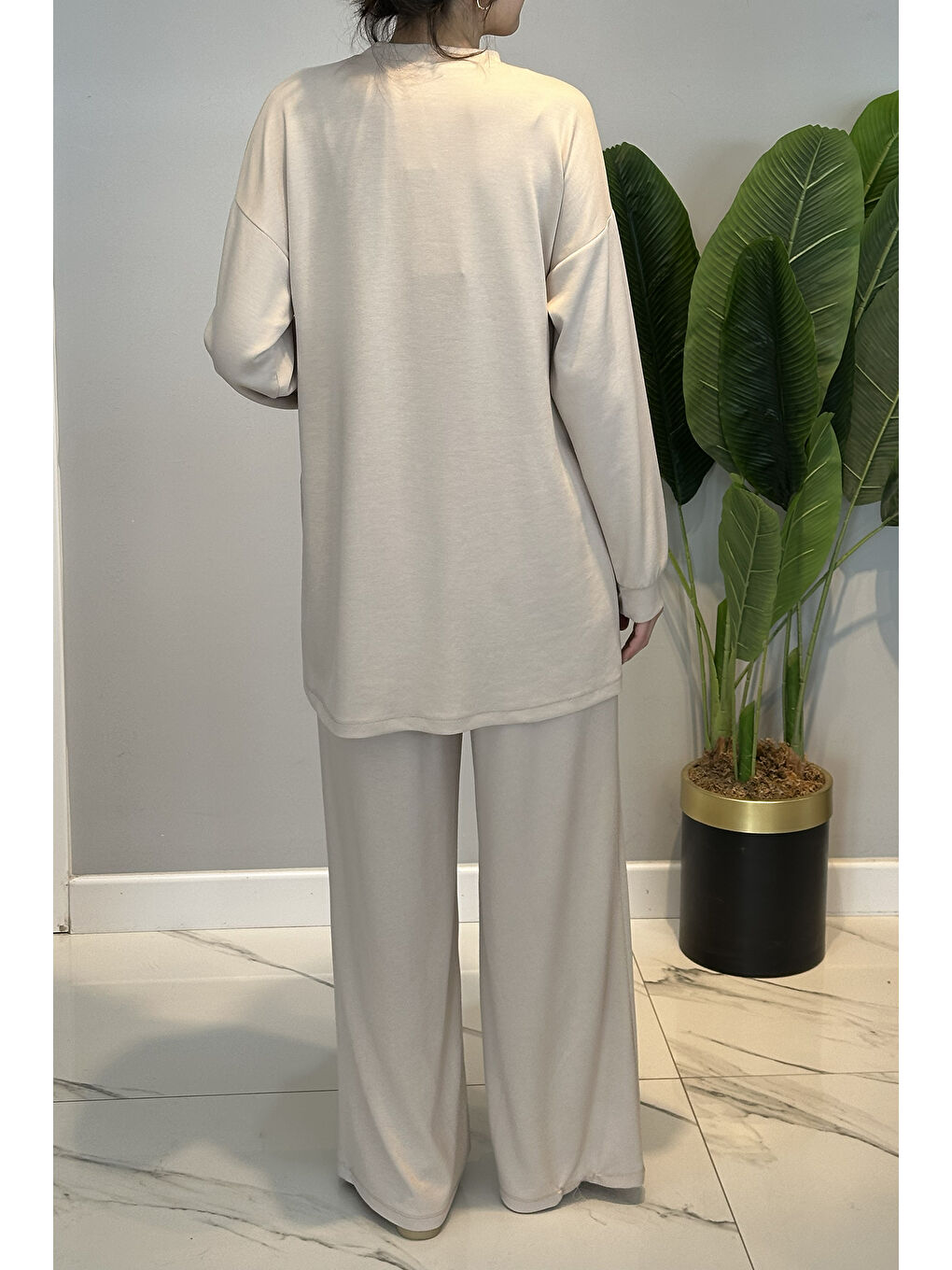 Örme Modal Pantolonlu Takım 19590 Bej-3