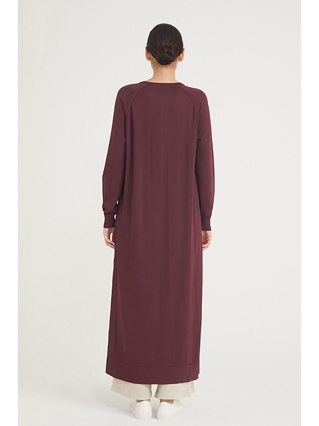 Merserize Tam Boy Triko Uzun Boy Hırka 512 Bordo-3