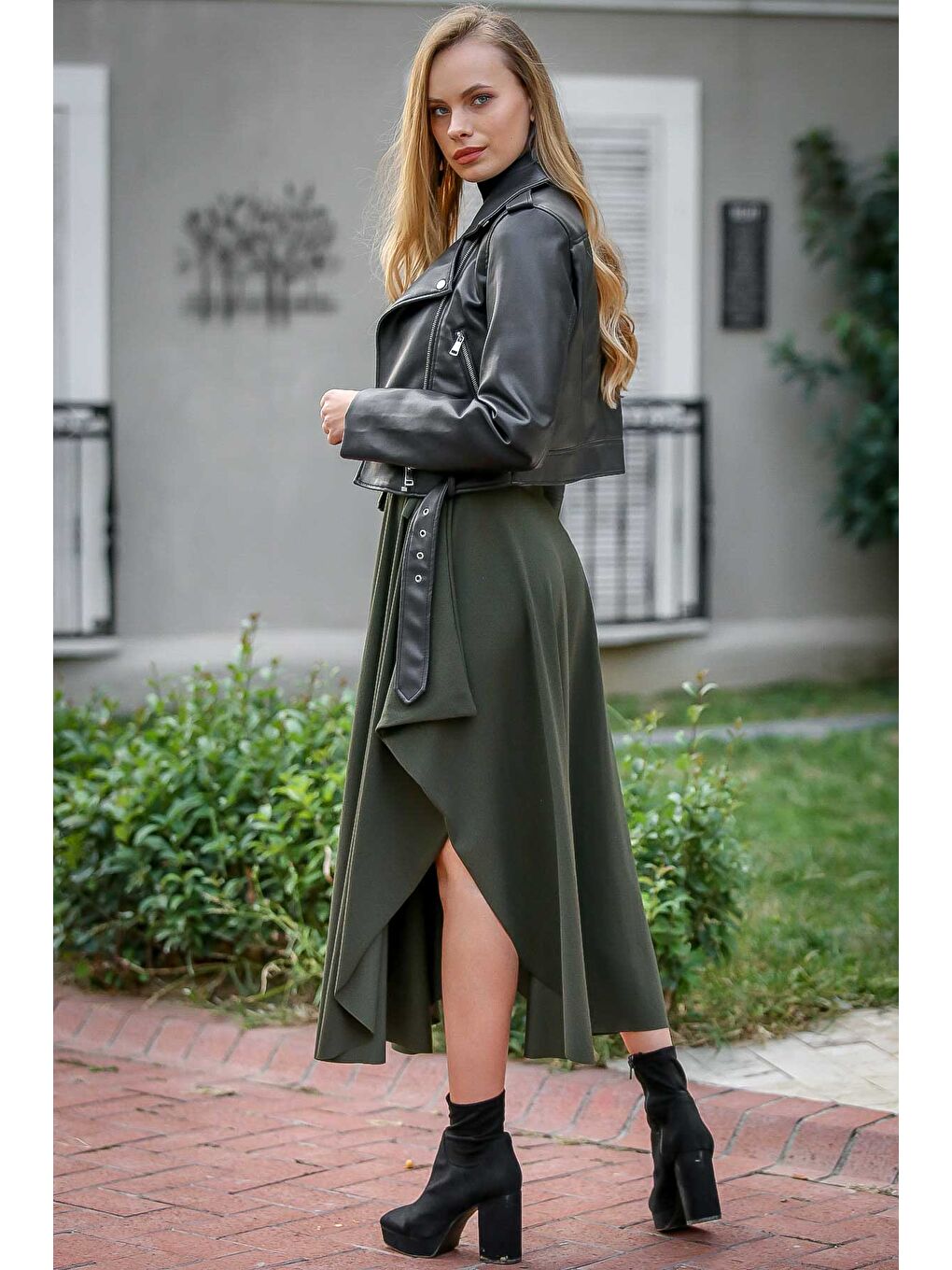 Haki Asimetrik salaş etek-3