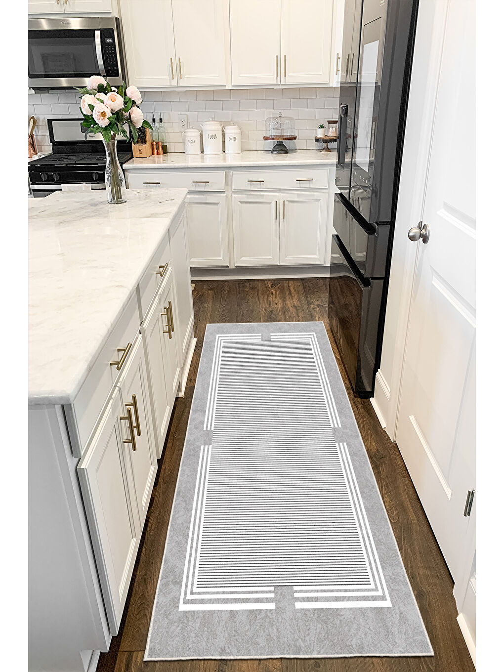 Gri Modern Dekoratif Yıkanabilir Kaymaz Taban Halı – İnce, Yumuşak Salon Halısı, Mutfak Halısı ve Yolluk-2