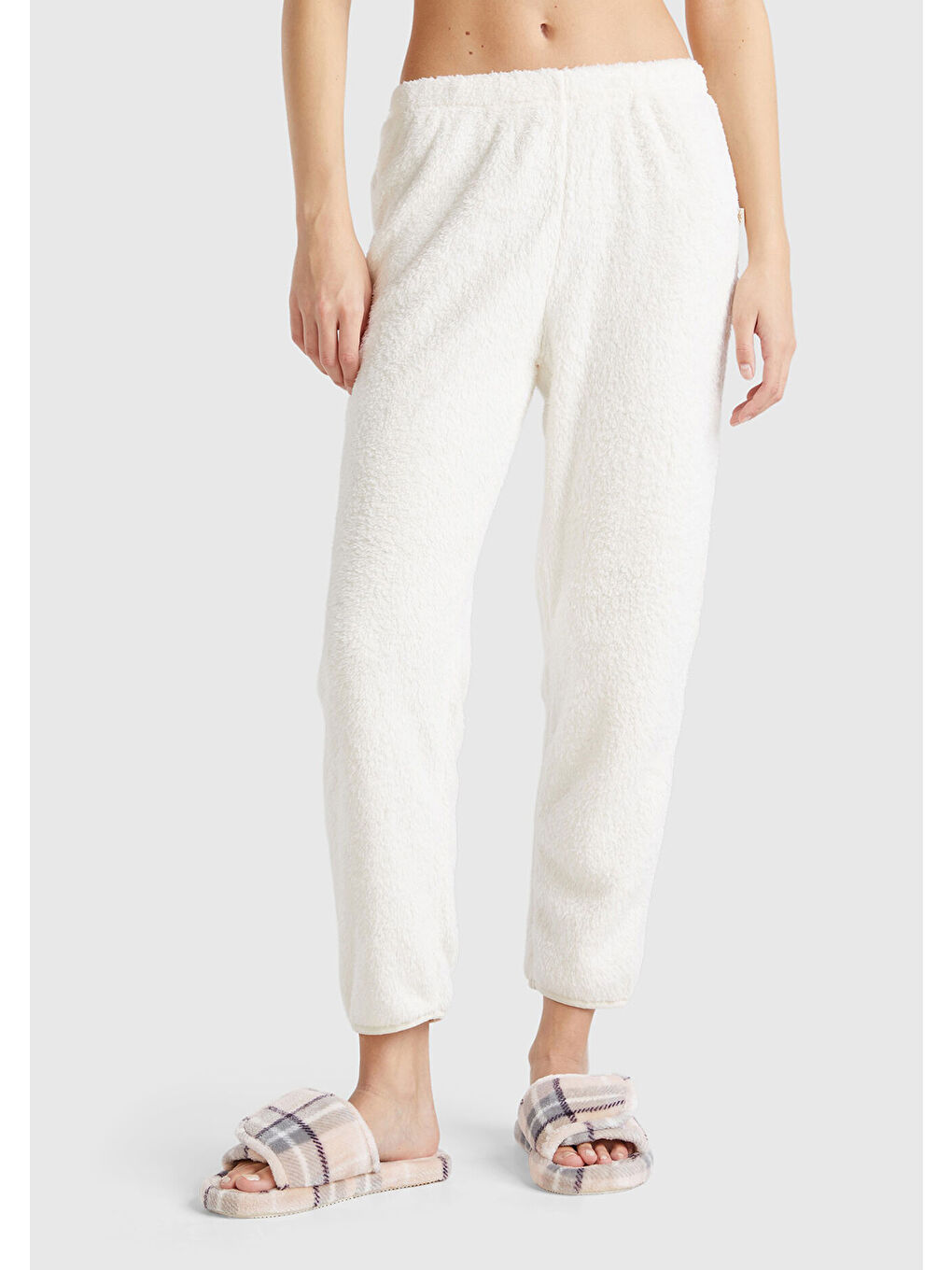 Ekru Kadın Krem Beli Elastik Rahat Kesim Jogger Pijama Altı-1